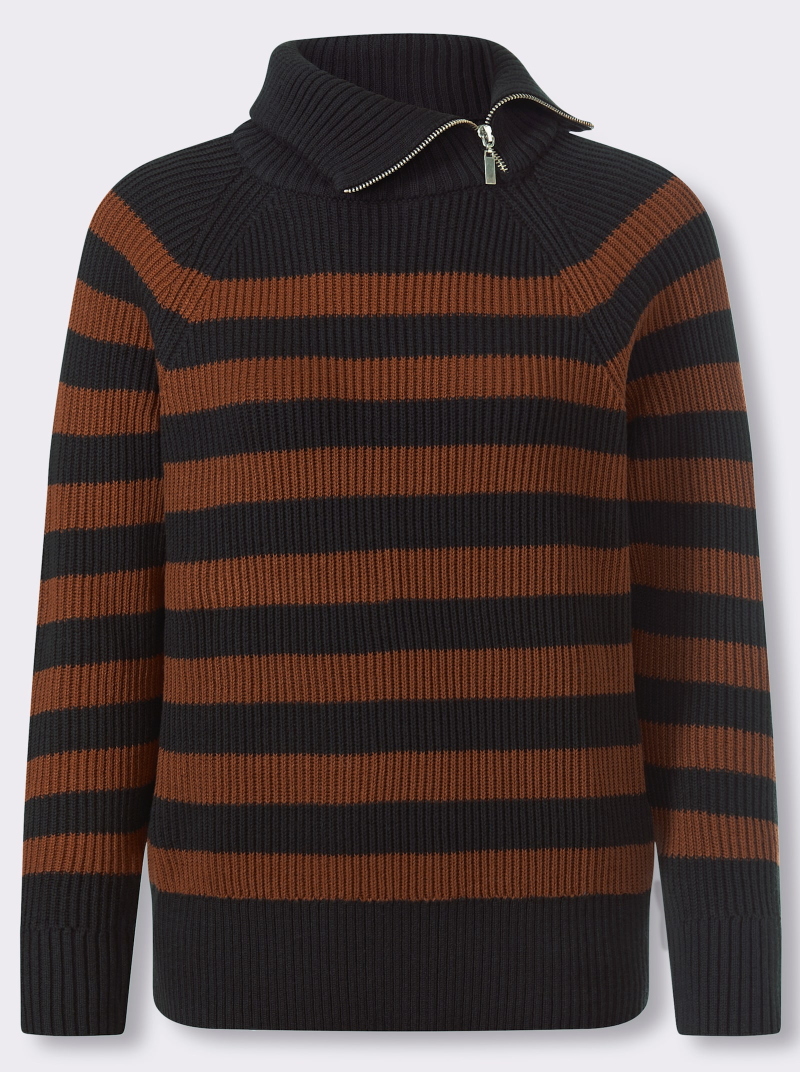 heine Langarm-Pullover mit Ringelstreifen - schwarz-cognac-geringelt