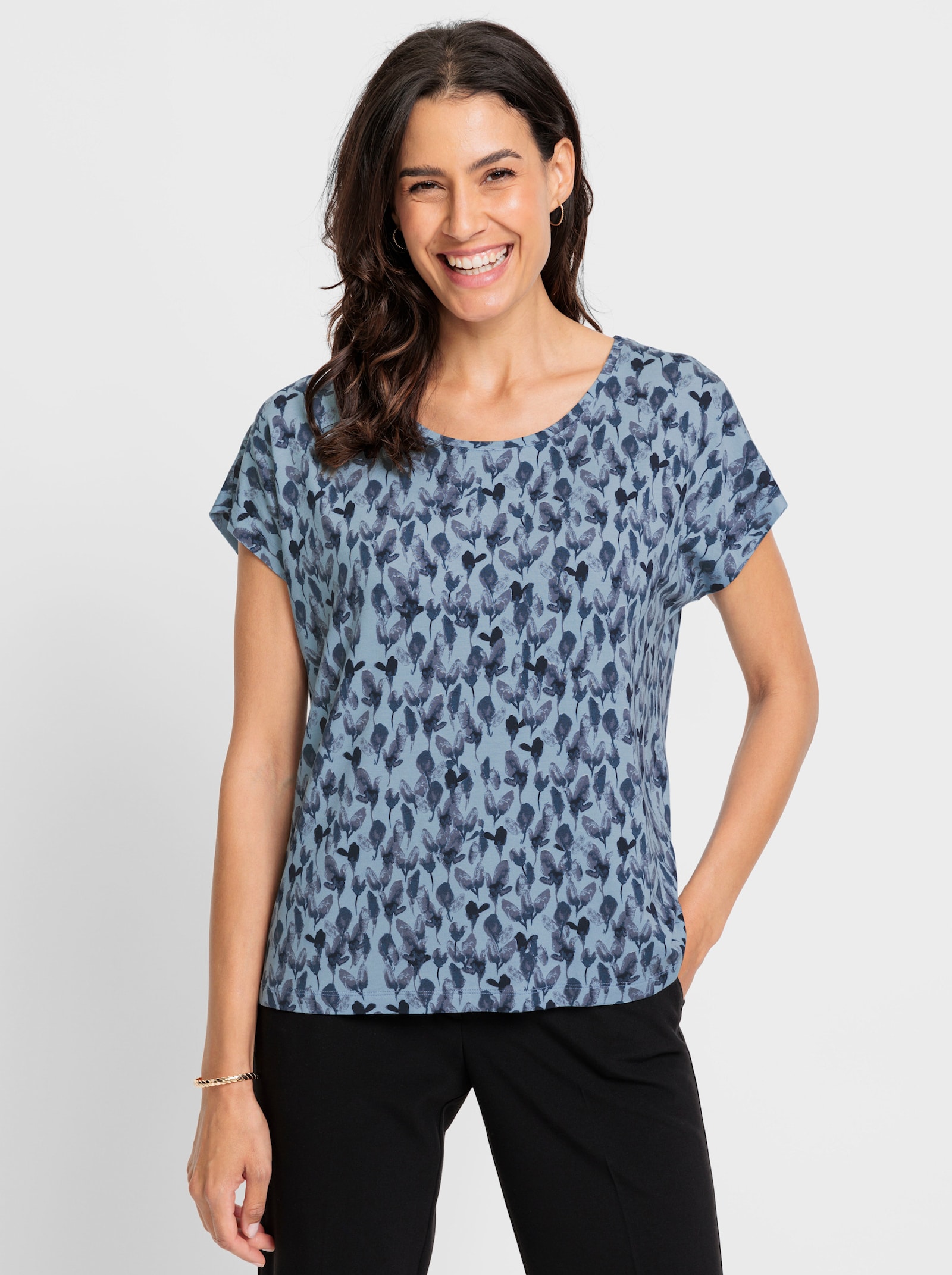  Print-Shirt mit Rundhals-Ausschnitt - hellblau-jeansblau-bedruckt