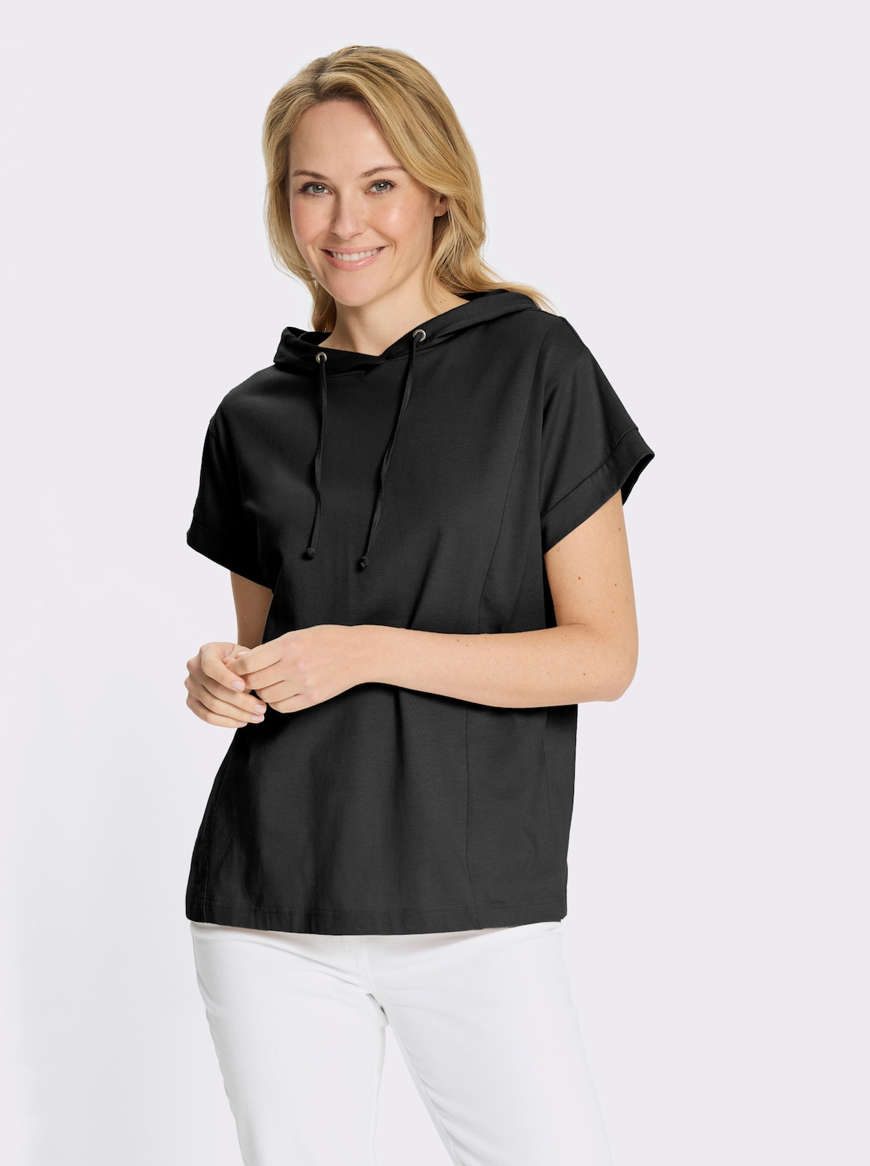 Kapuzenshirt mit überschnittenen Schultern - schwarz