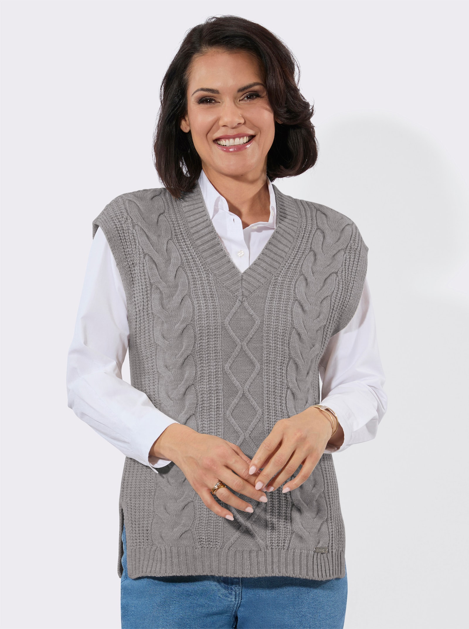 Pullunder mit großzügigem V-Ausschnitt - steingrau-meliert