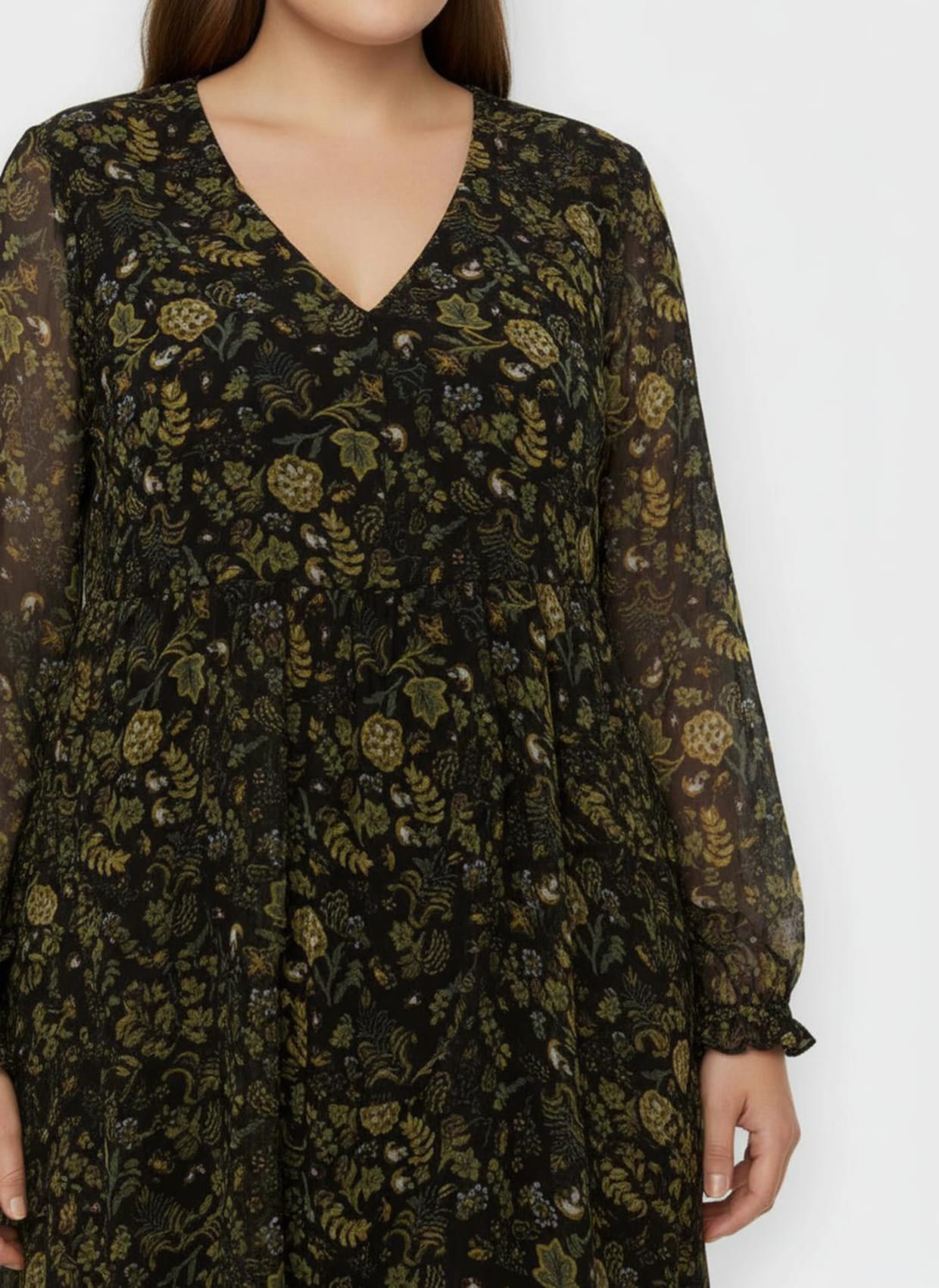 A-Linien-Kleid mit Raffungen vorne - schwarz-ocker