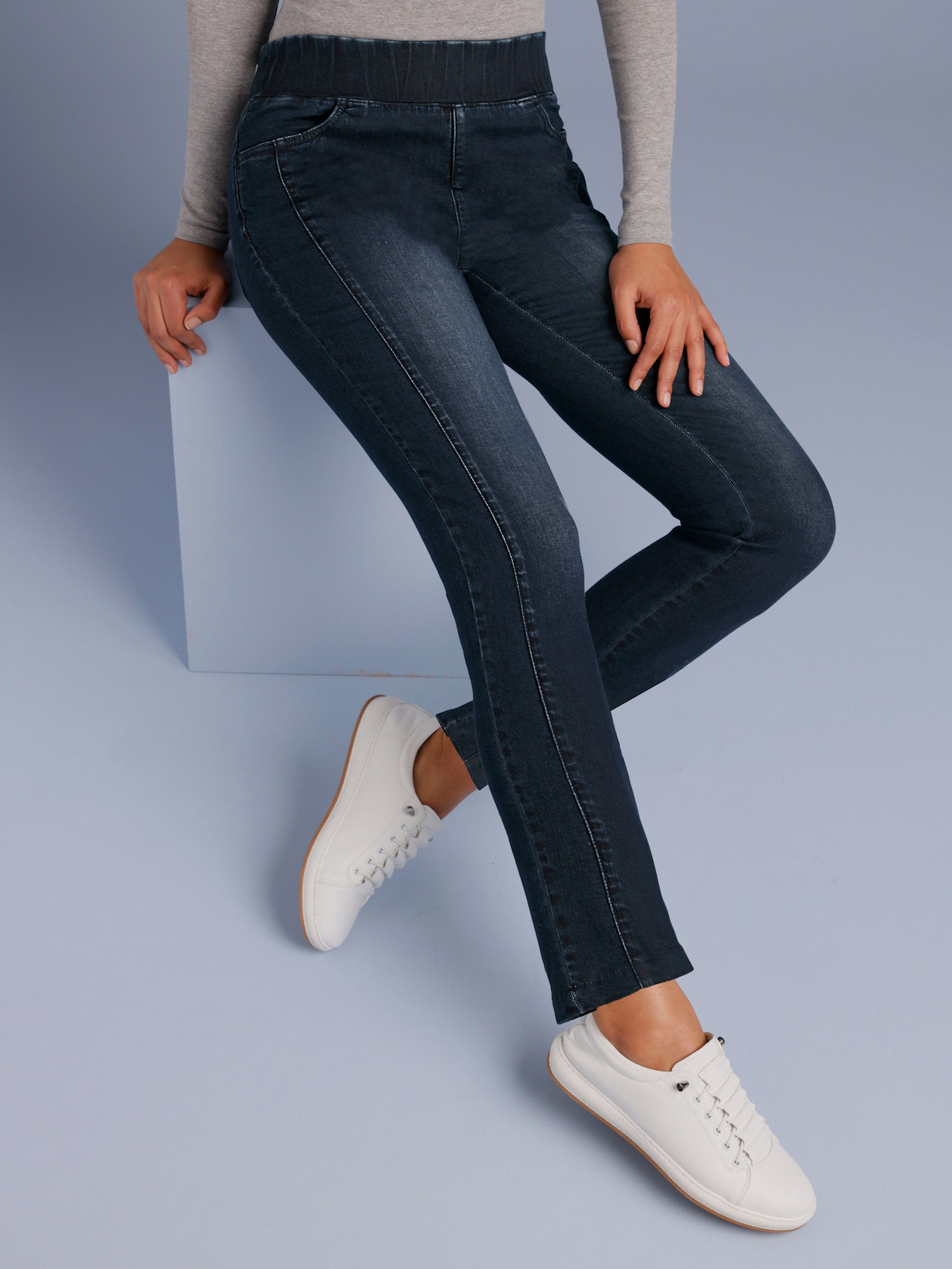 CREATION L PREMIUM Schlupfjeans mit Taschen-Stickerei - dark blue