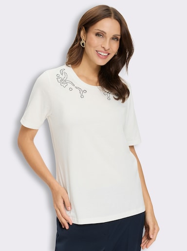 Kurzarmshirt mit Glitzersteinchen - ecru