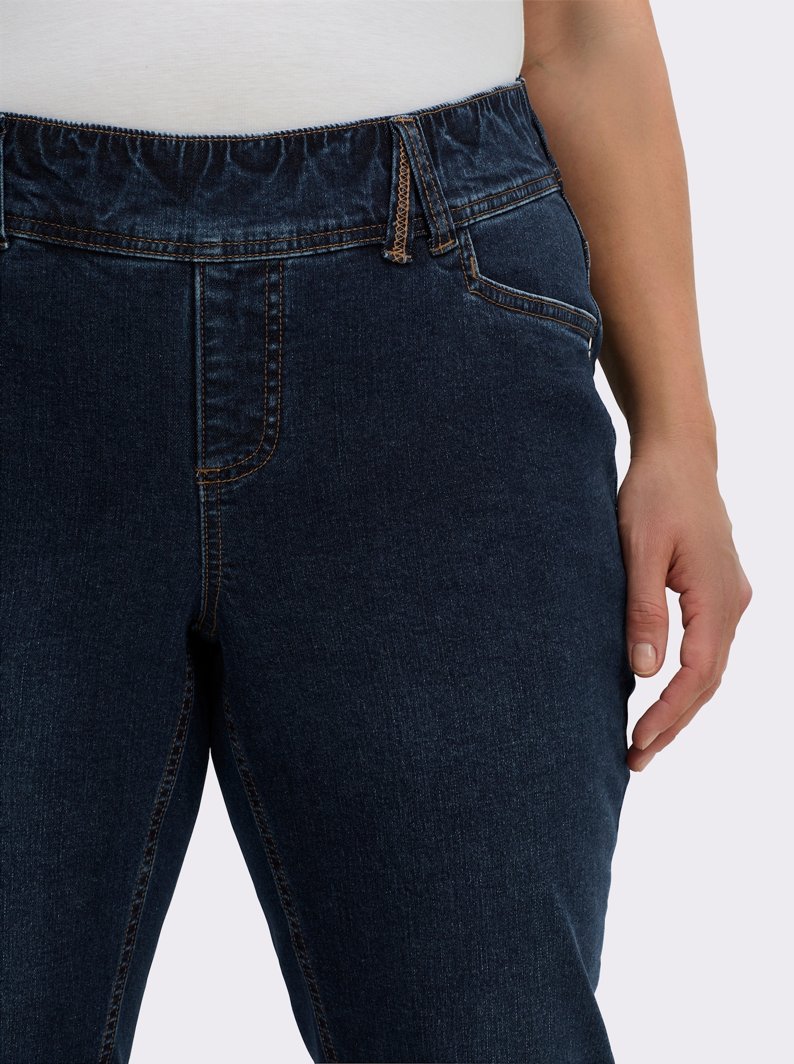 sheego Jeans schmal, mit Dehnbund hinten - dark blue