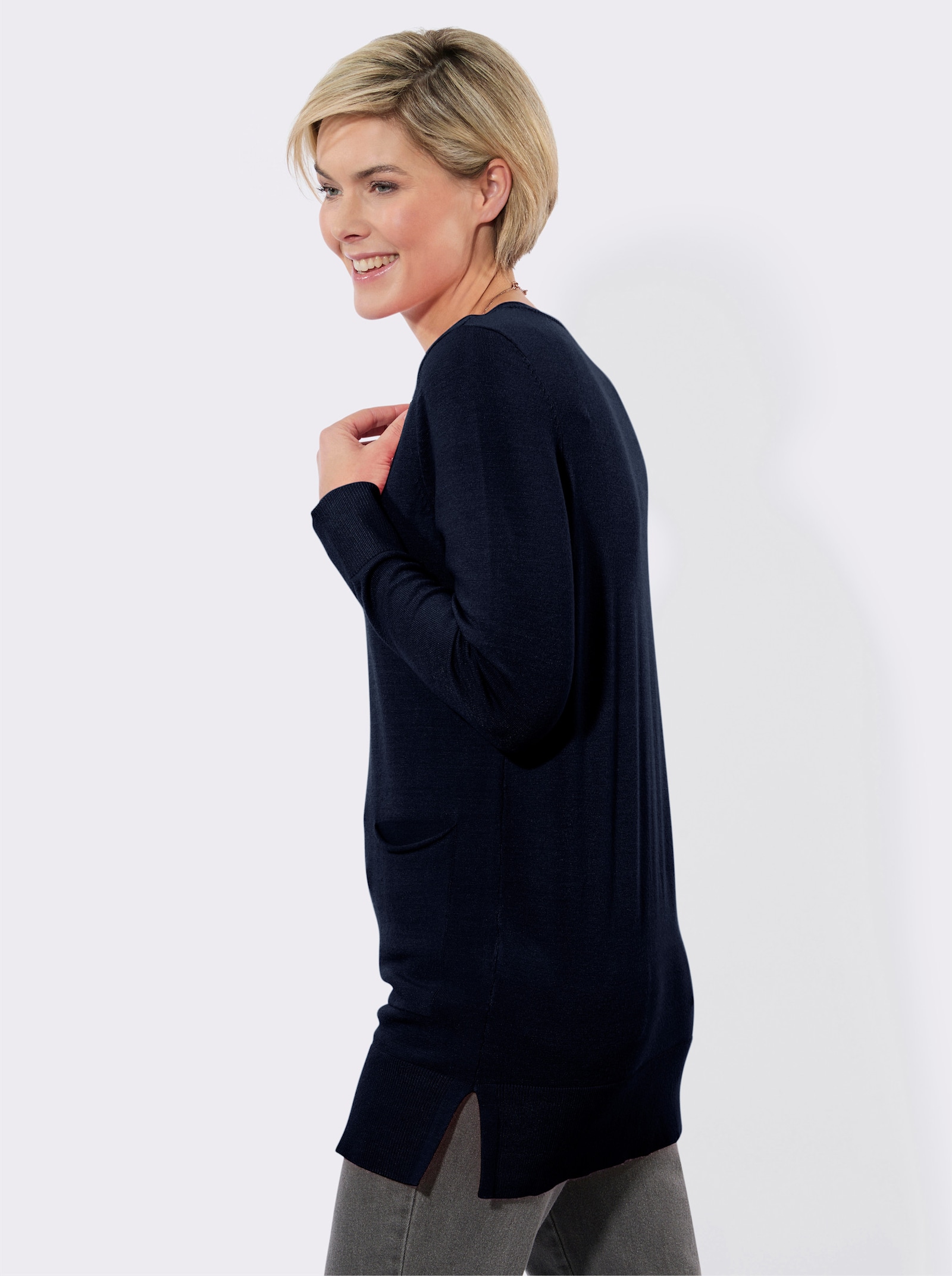 Longpullover mit V-Ausschnitt - marine