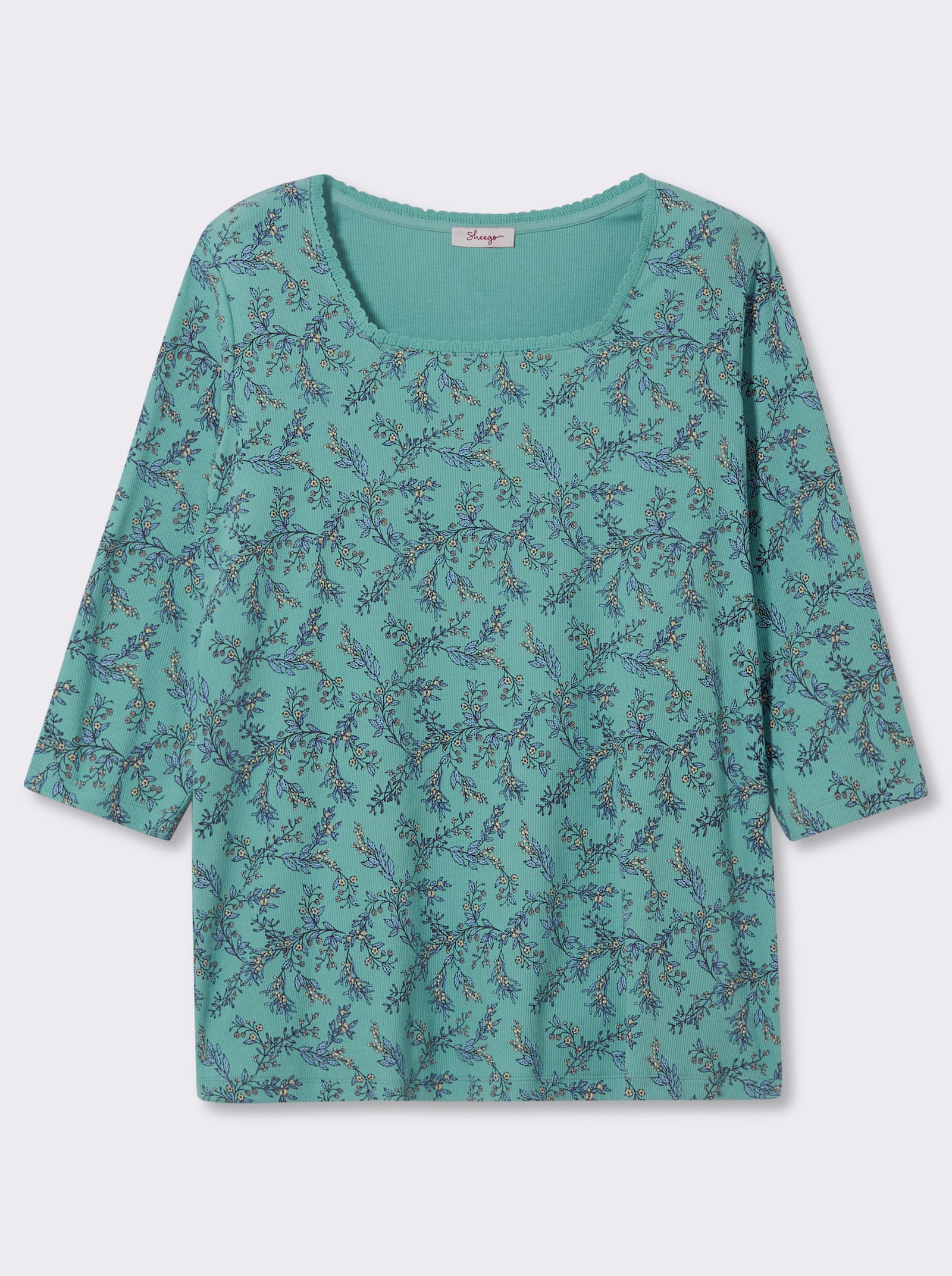 sheego 3/4-Arm-Shirt mit Karree-Ausschnitt - salbei-rauchblau-bedruckt
