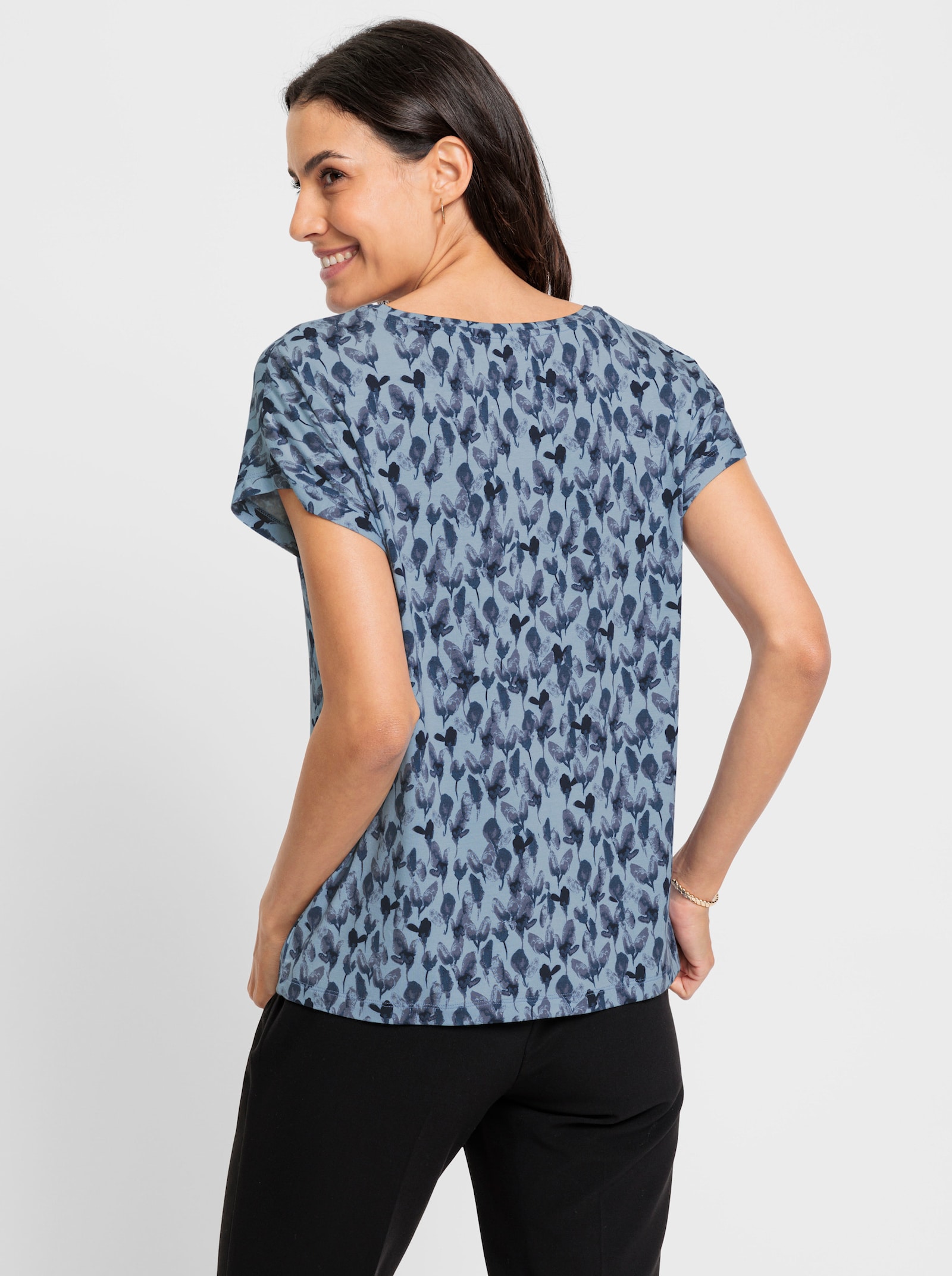  Print-Shirt mit Rundhals-Ausschnitt - hellblau-jeansblau-bedruckt