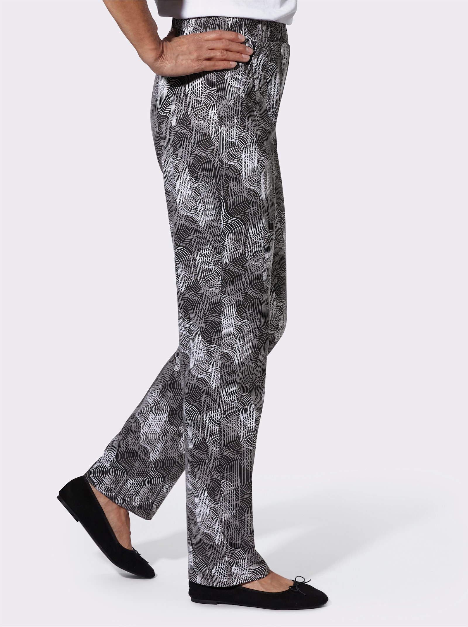 Vrijetijdsbroek van puur katoen - zwart/grijs geprint