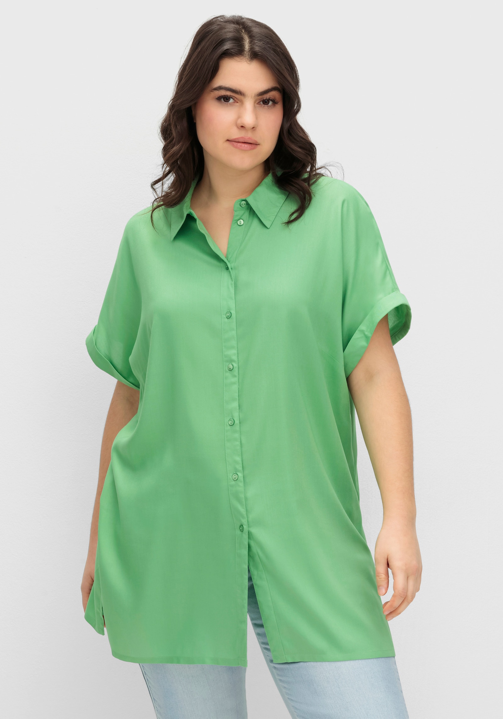 Longbluse mit hohen Seitenschlitzen - apfel
