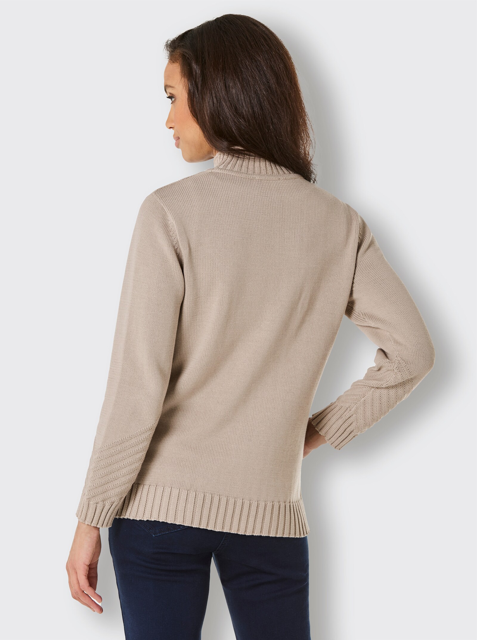 CREATION L PREMIUM Stehkragenpullover Schlitz am Saum - sesam