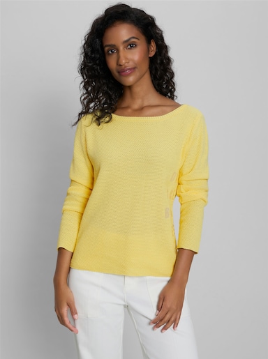 heine Pullover mit gestickter Schrift - zitrone-ecru-gemustert