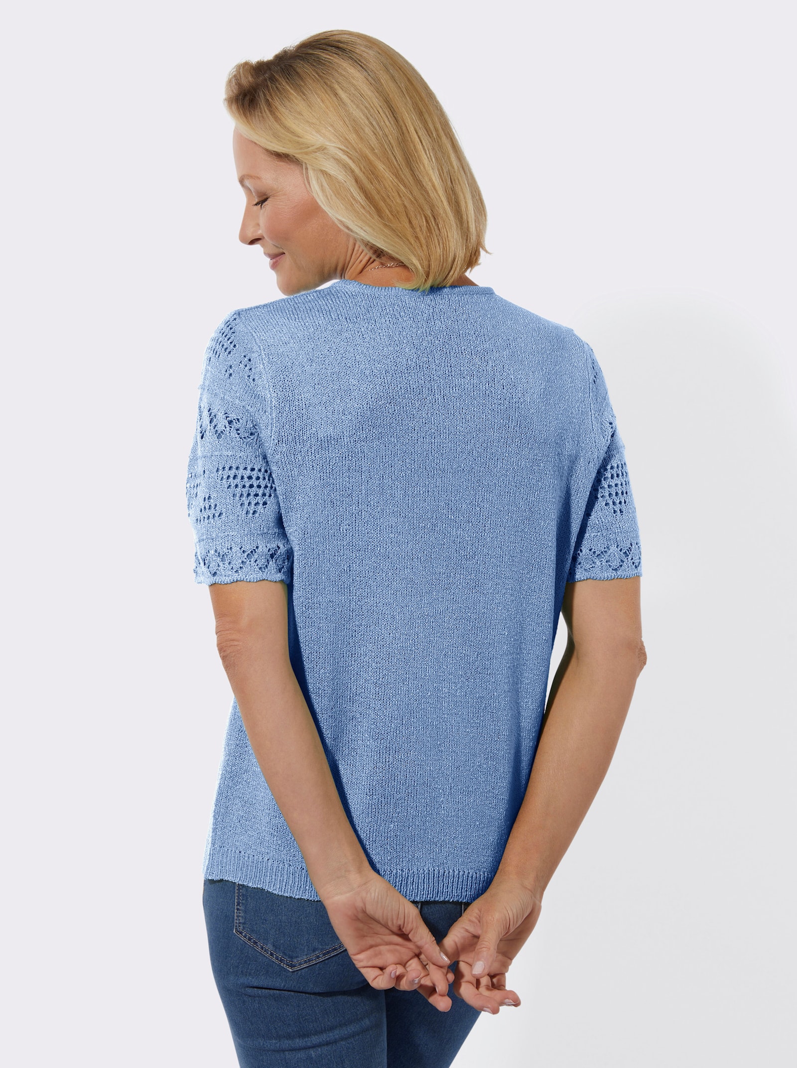 Bouclé-Pullover im Ajourdessin - himmelblau