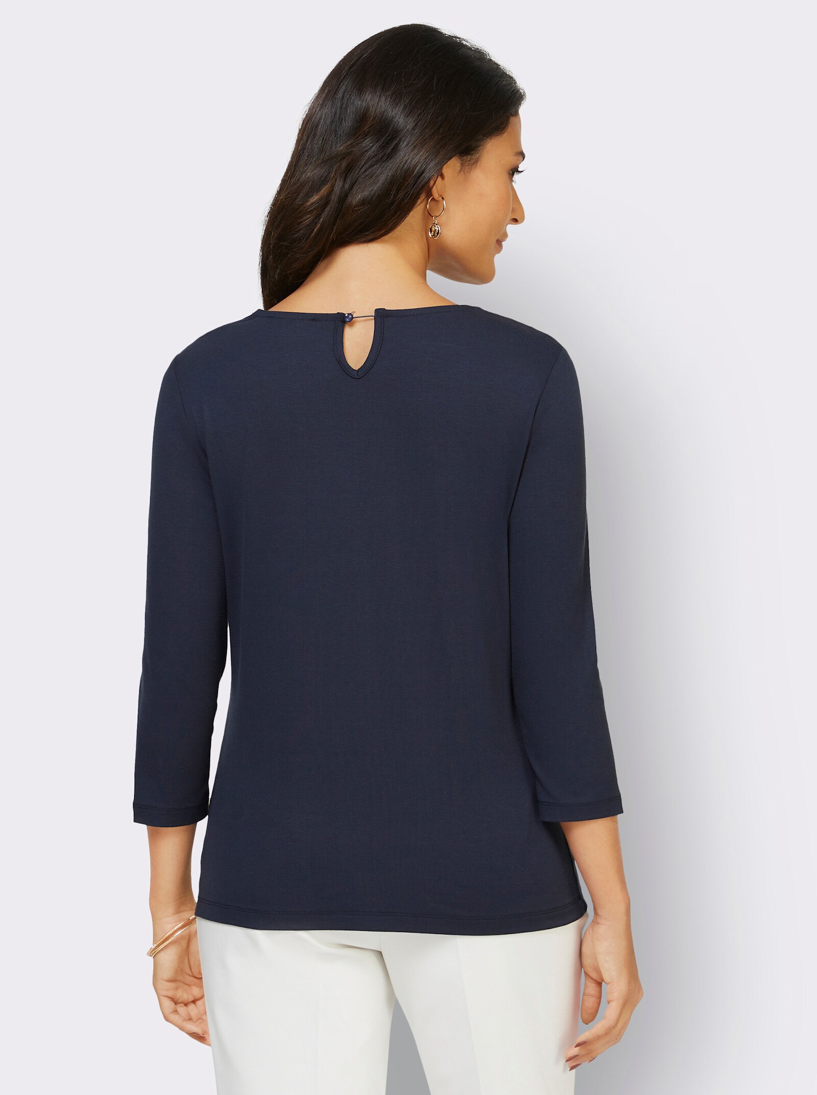 3/4-Arm-Shirt mit Schlitz und Knopf hinten - marine