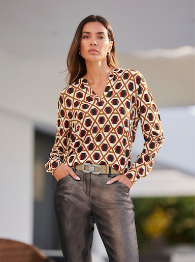 heine Jerseyblouse - zwart/cognac bedrukt