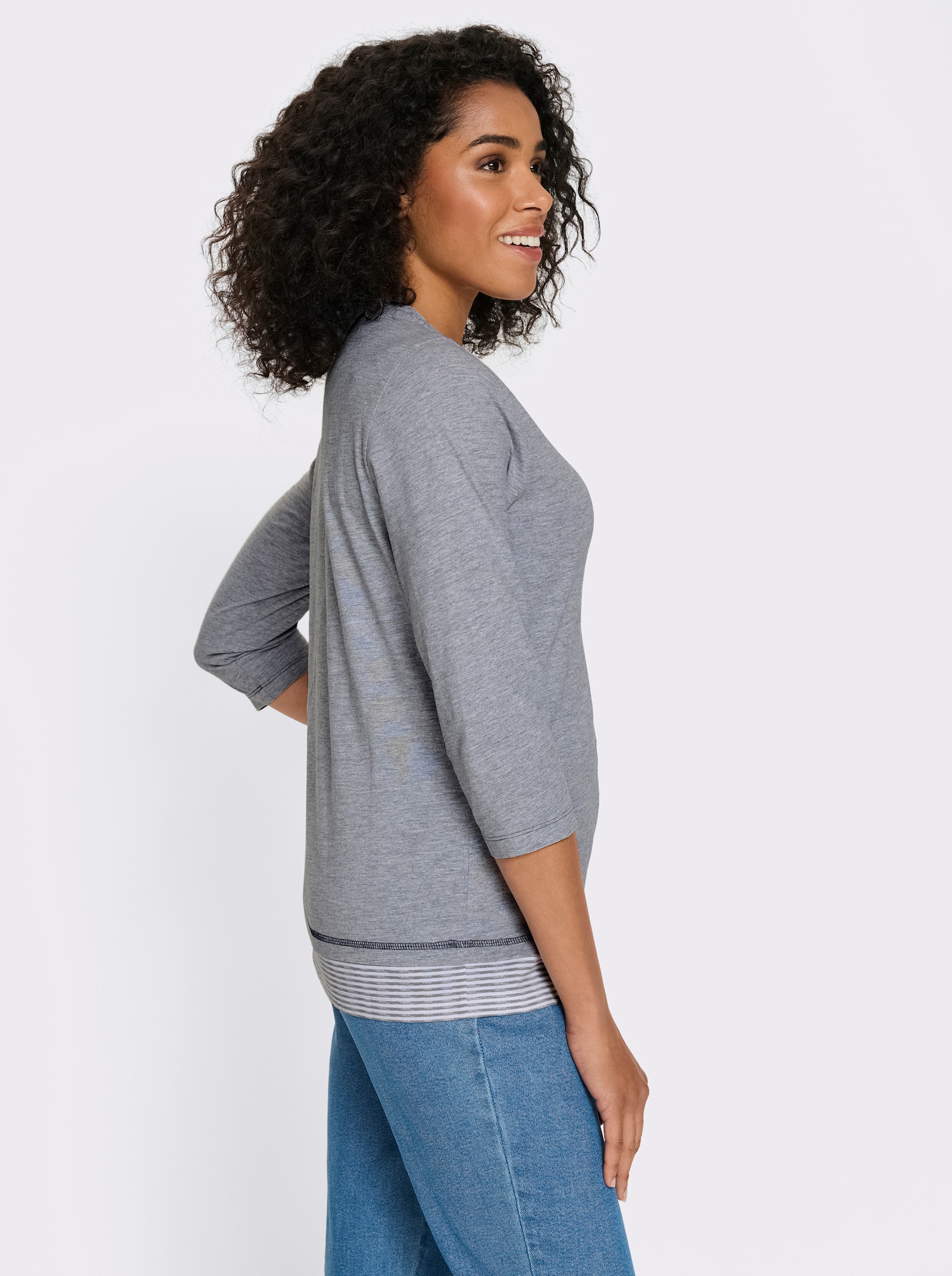 2-in-1-shirt met gestreepte inzetten - grijs gemêleerd + wit