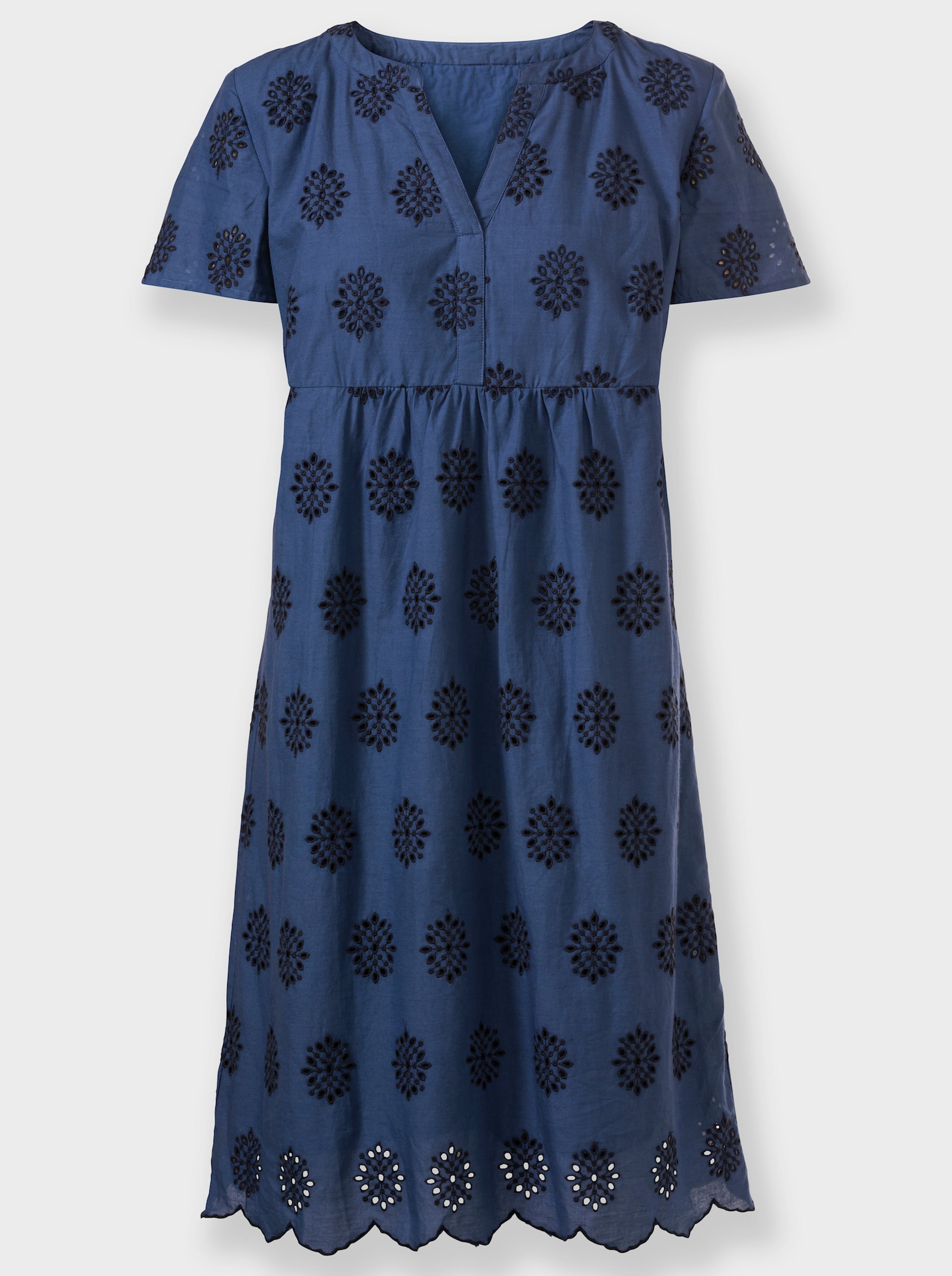 Tunikakleid mit Lochstickerei - jeansblau