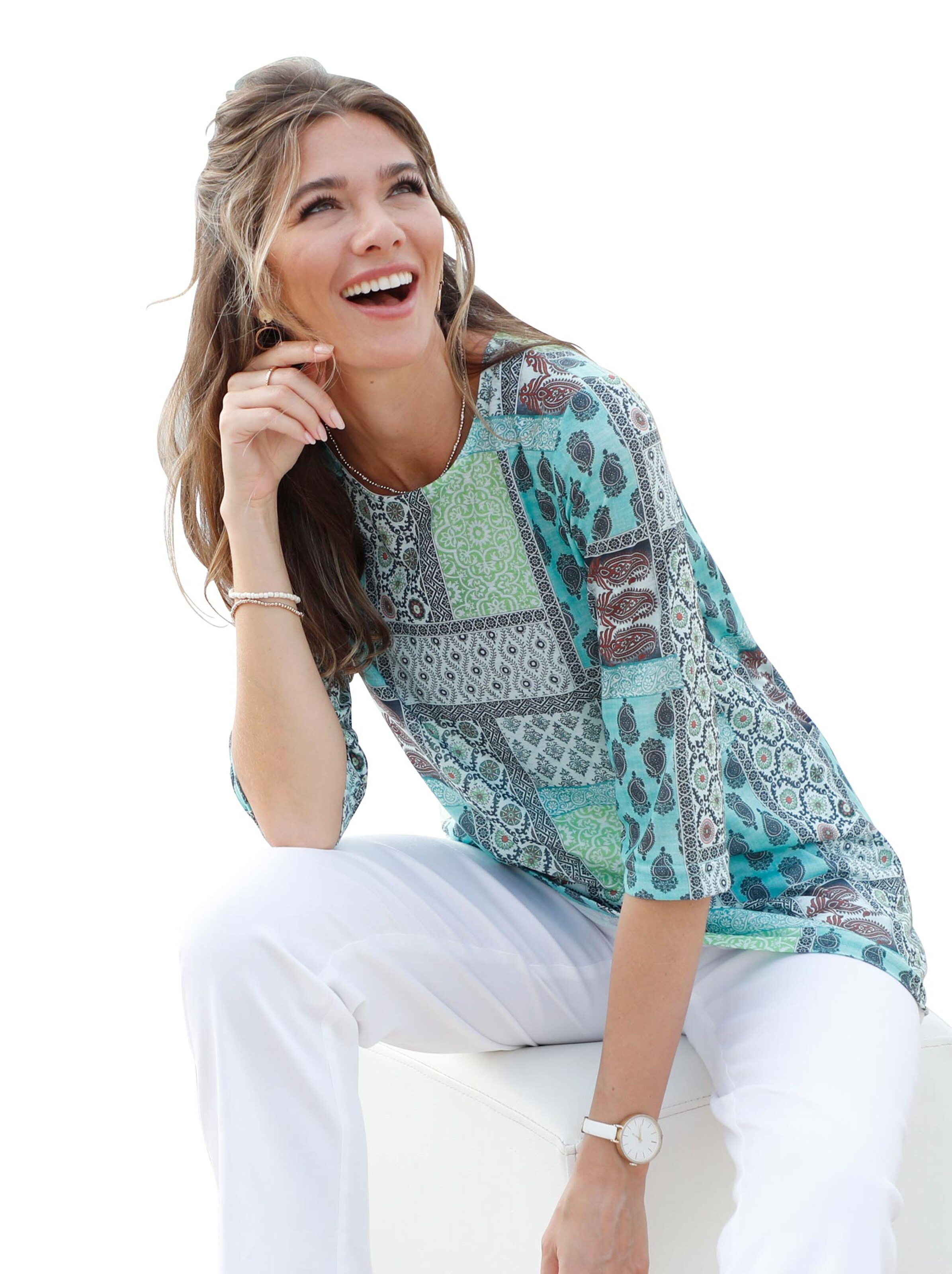 Longshirt - petrol-gemustert