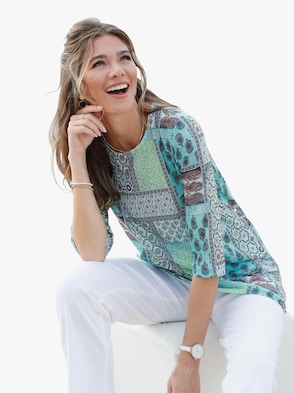 Longshirt - petrol-gemustert