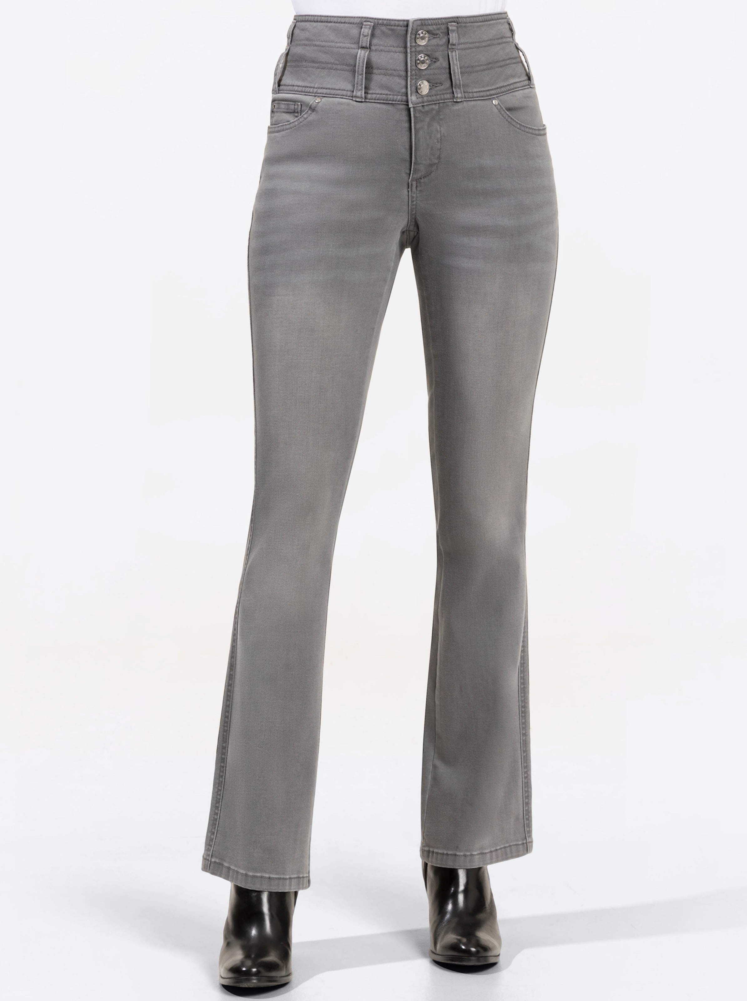 HU 5 günstig Kaufen-5-Pocket-Jeans in light grey-denim von heine. 5-Pocket-Jeans in light grey-denim von heine <![CDATA[Bewegungselastische Jeans in weicher, leichter Qualität und modischer Waschung. Hoher Formbund mit Gürtelschlaufen sowie 3-Knopf- und Reißverschluss. Mi
