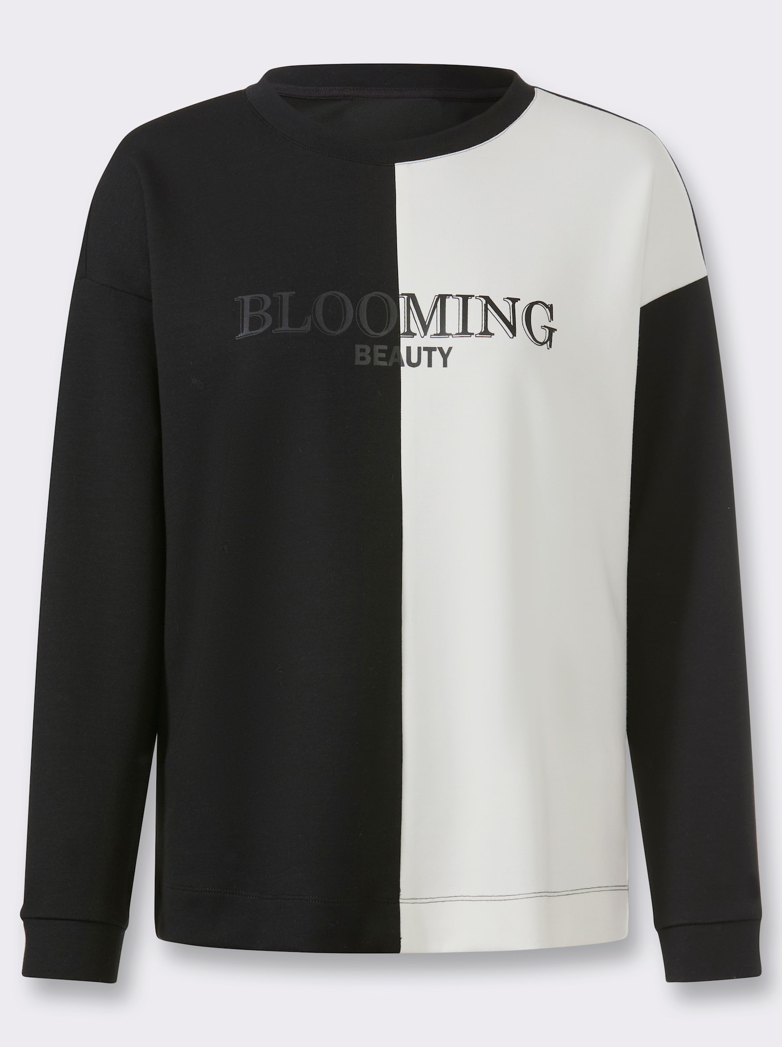 heine Sweatshirt mit Schriftzug vorn - schwarz-ecru-gemustert
