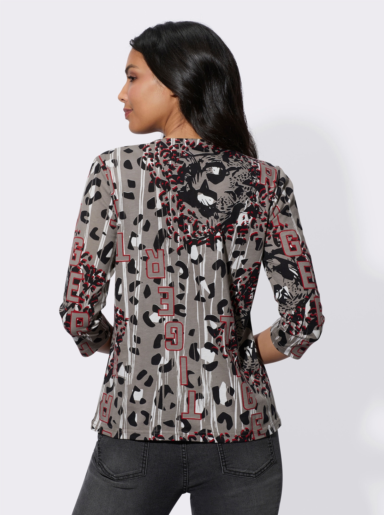 Tričko s okrúhlym výstrihom, mix vzorov - čierno-červená potlač