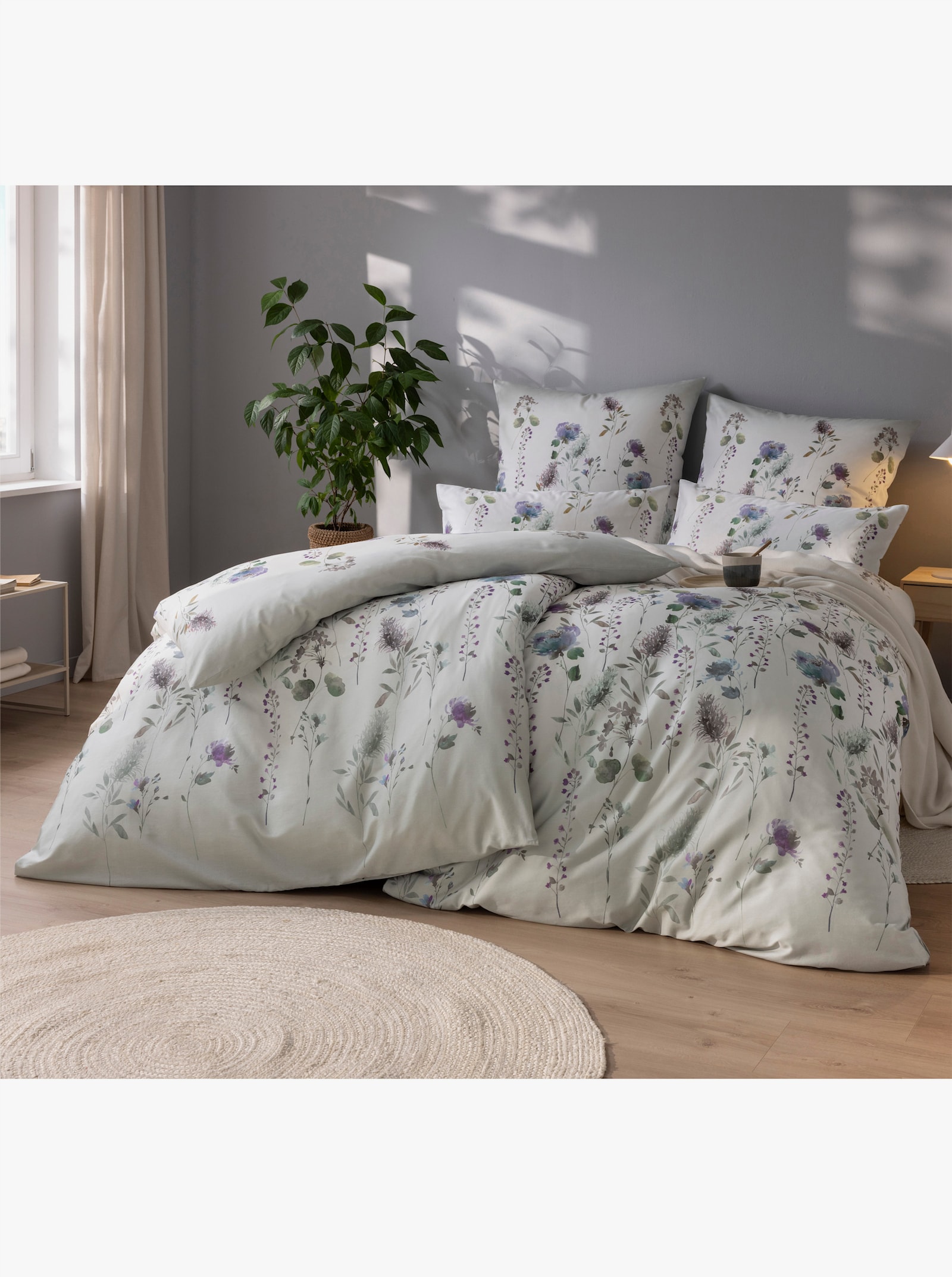 Estella Bettwäsche - weiss-kalkmint-bedruckt