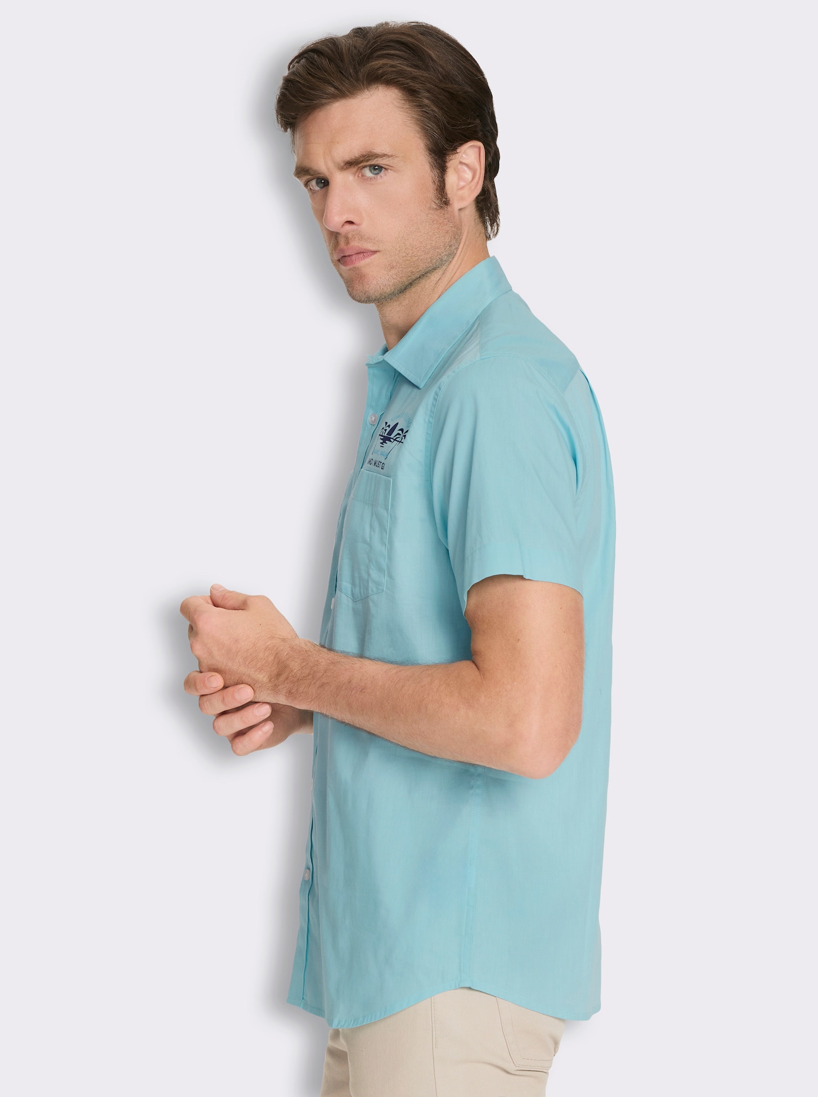Kurzarmhemd mit 2 Brusttaschen - aquamarin