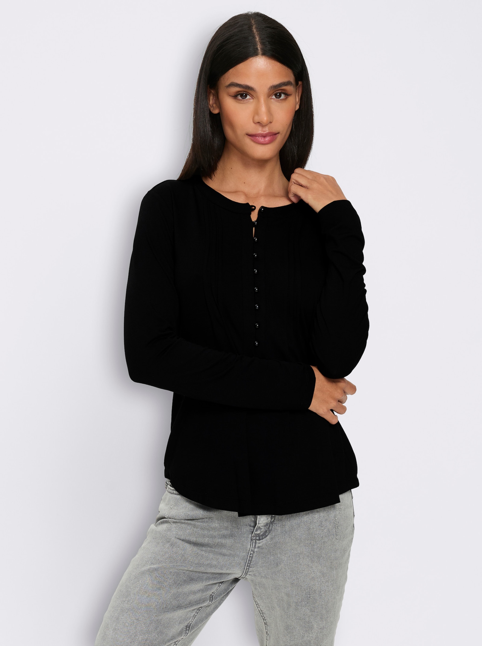 heine Langarmshirt mit Biesen - schwarz