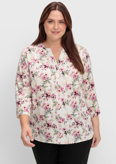 Schlupfbluse mit floralem Digitaldruck - ecru-bedruckt