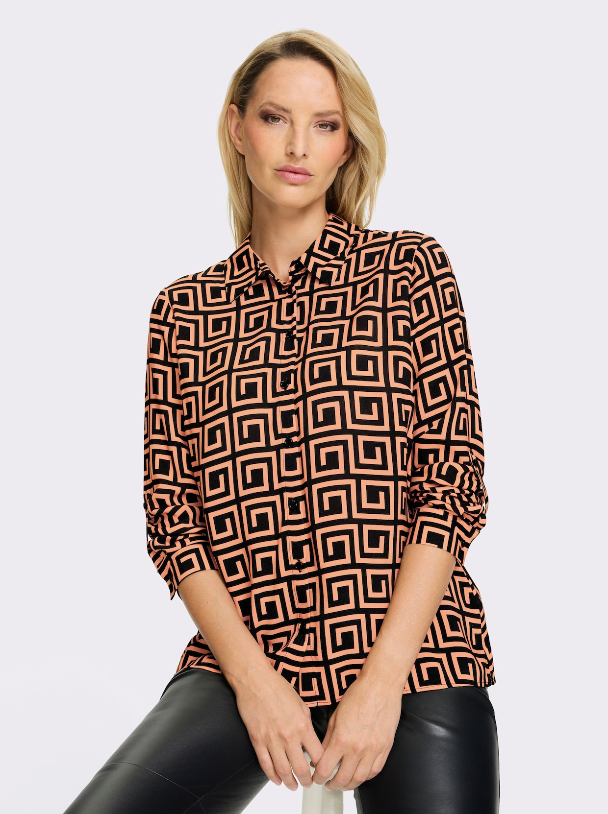 heine Druckbluse - camel-schwarz-bedruckt