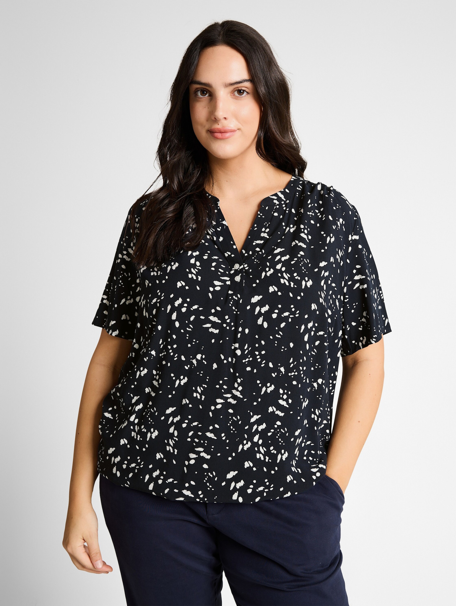 Kurzarmbluse - navy dot