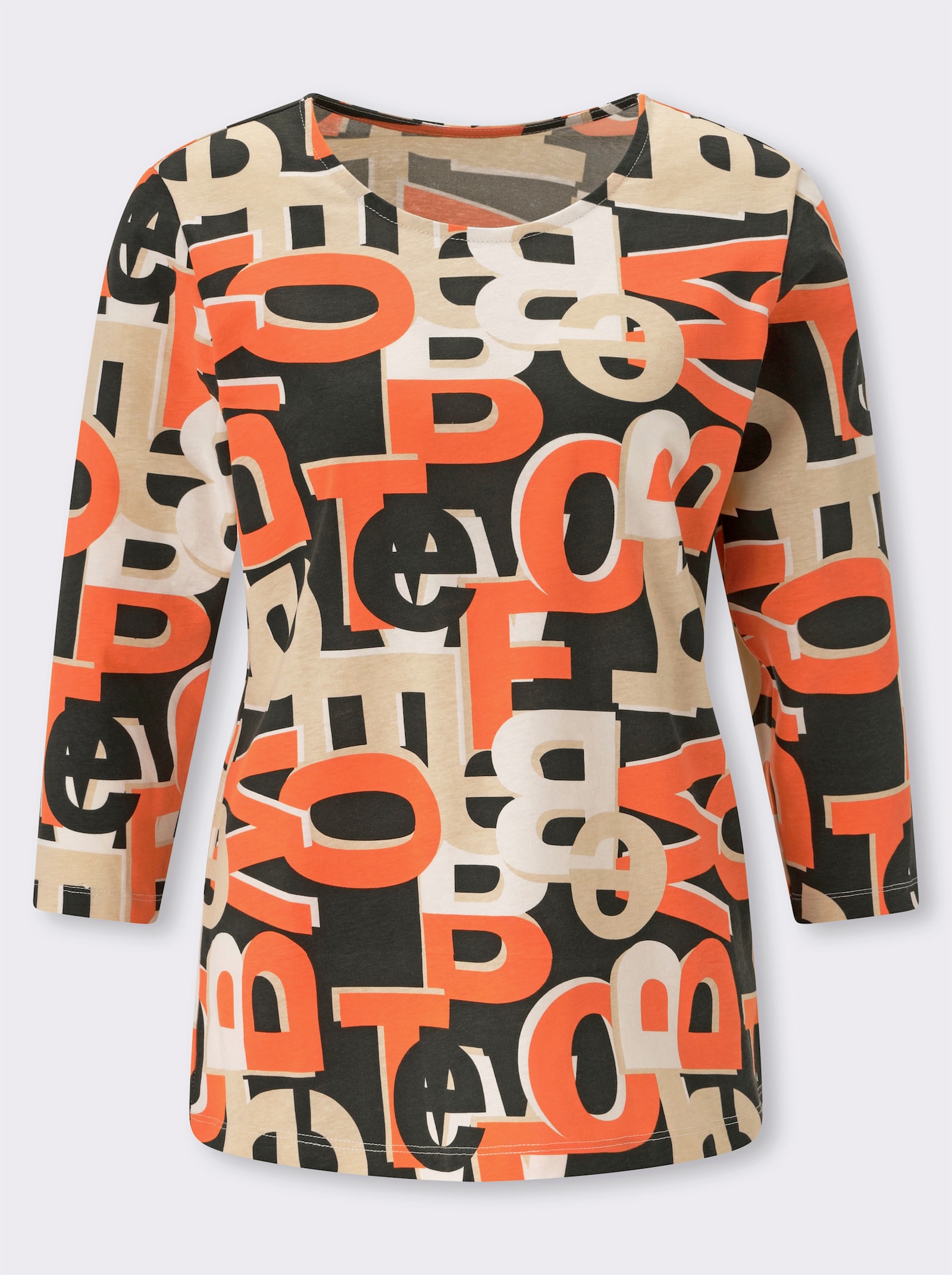 3/4-Arm-Shirt mit Lettering-Druck - orange-schwarz-bedruckt