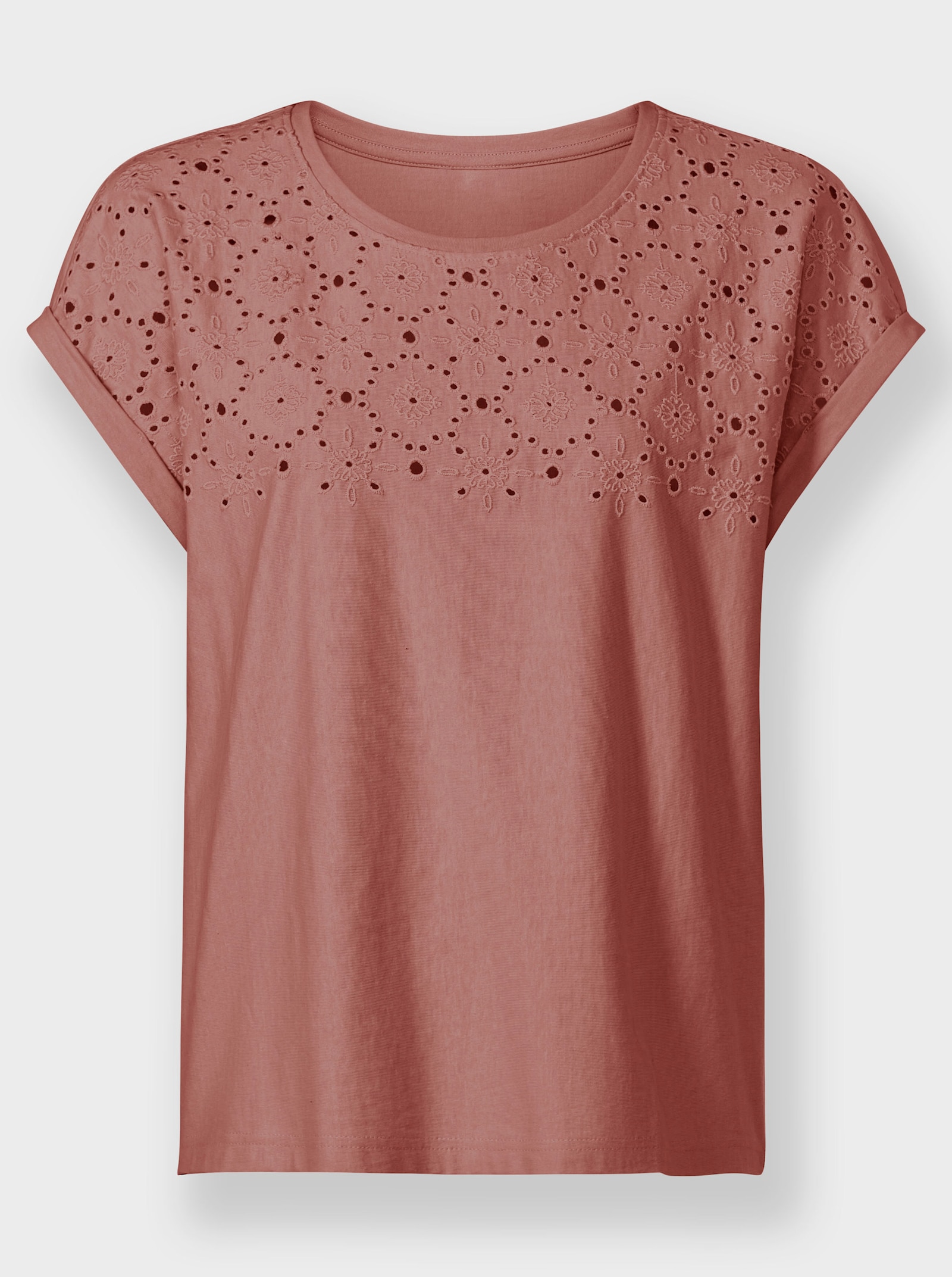 Tričko s okr.výst.a dier.výšiv. - ružové drevo