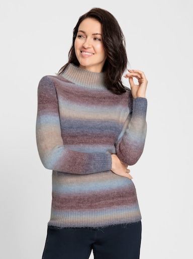 Stehkragenpullover - hellblau-marine-gemustert