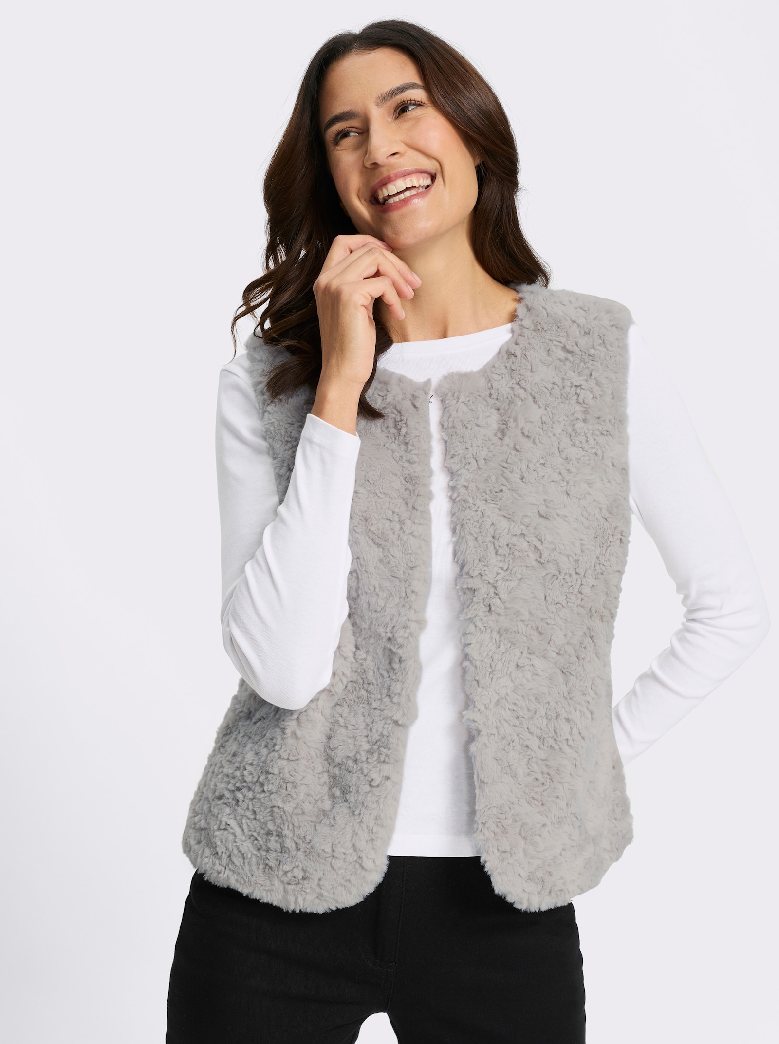 Fellimitatweste mit Hakenverschluss - hellgrau