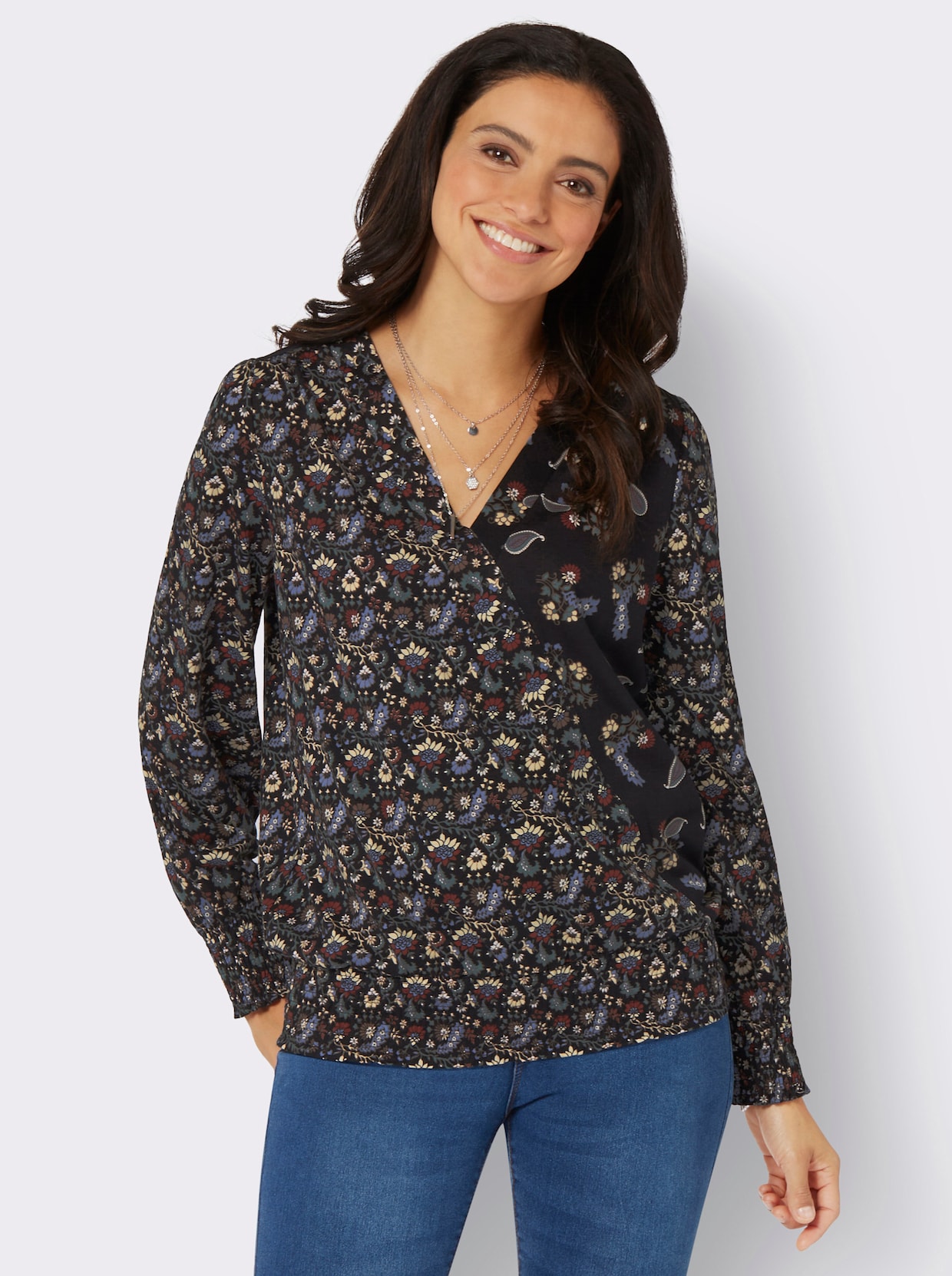 Shirt met lange mouwen - zwart/roodbruin bedrukt