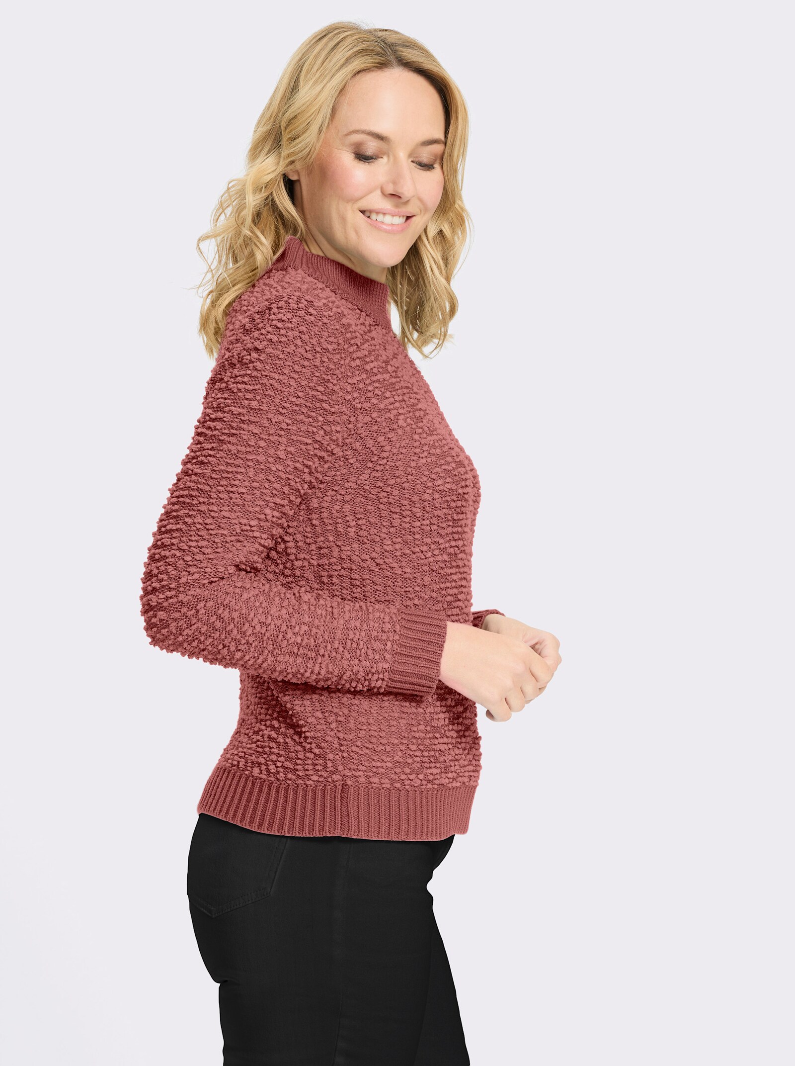Stehkragenpullover aus Effektgarn - rosenholz