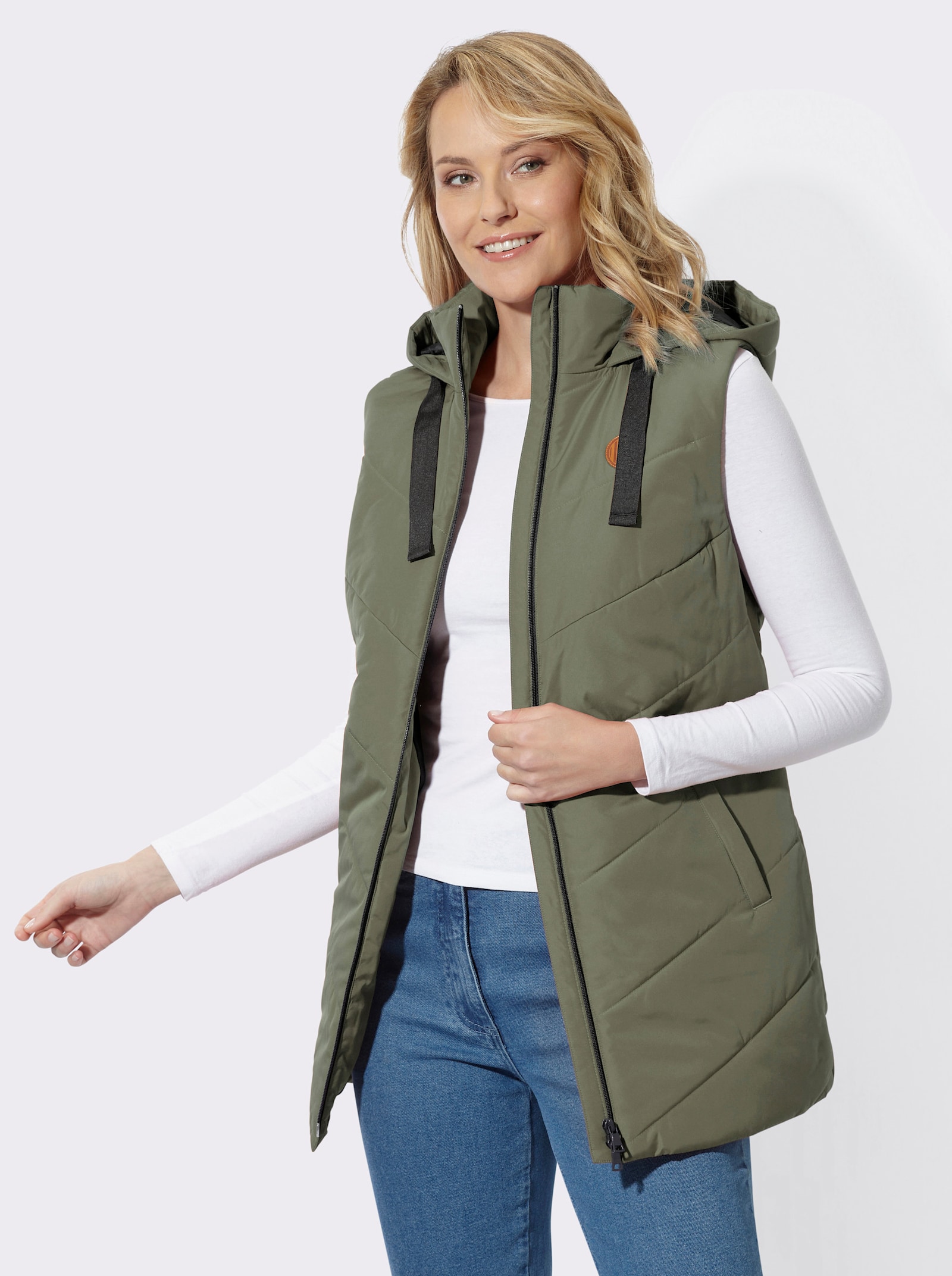 Longweste mit Steppmuster - khaki