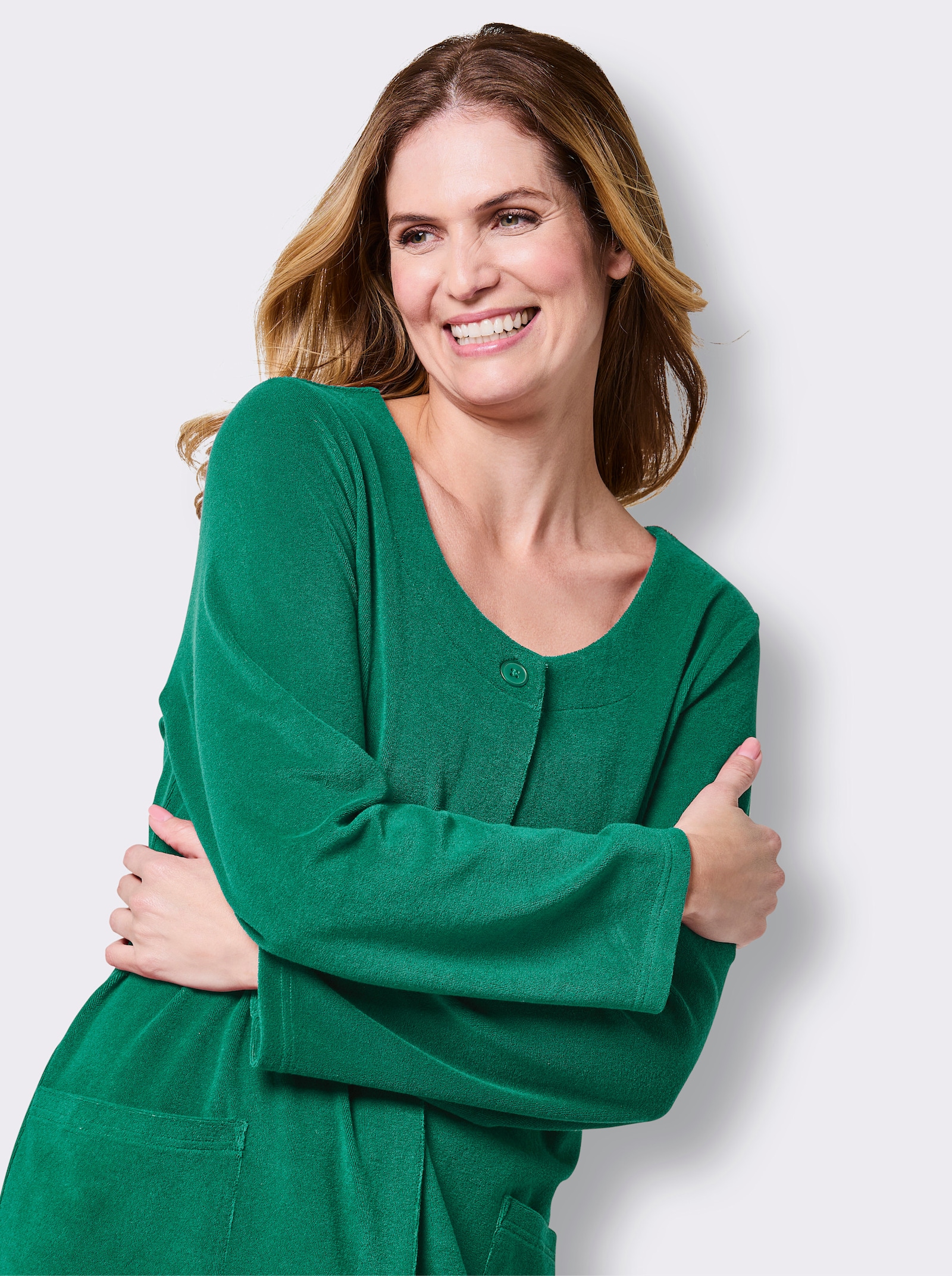 feel good Bademantel zum Knöpfen - smaragd