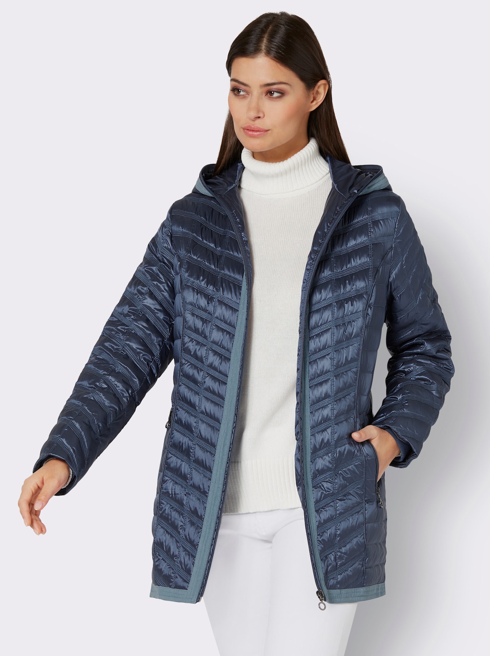 Steppjacke mit Details in Jeans-Optik - rauchblau