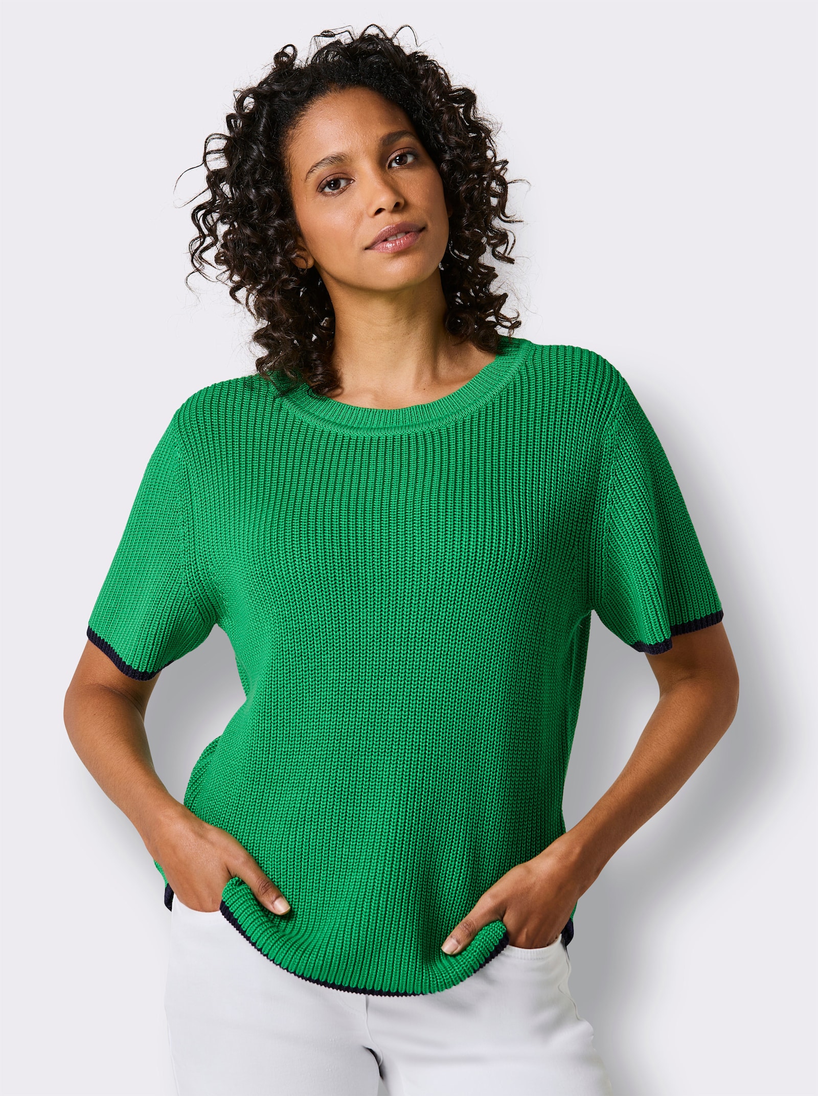 CREATION L PREMIUM Kurzarmpullover - grasgrün