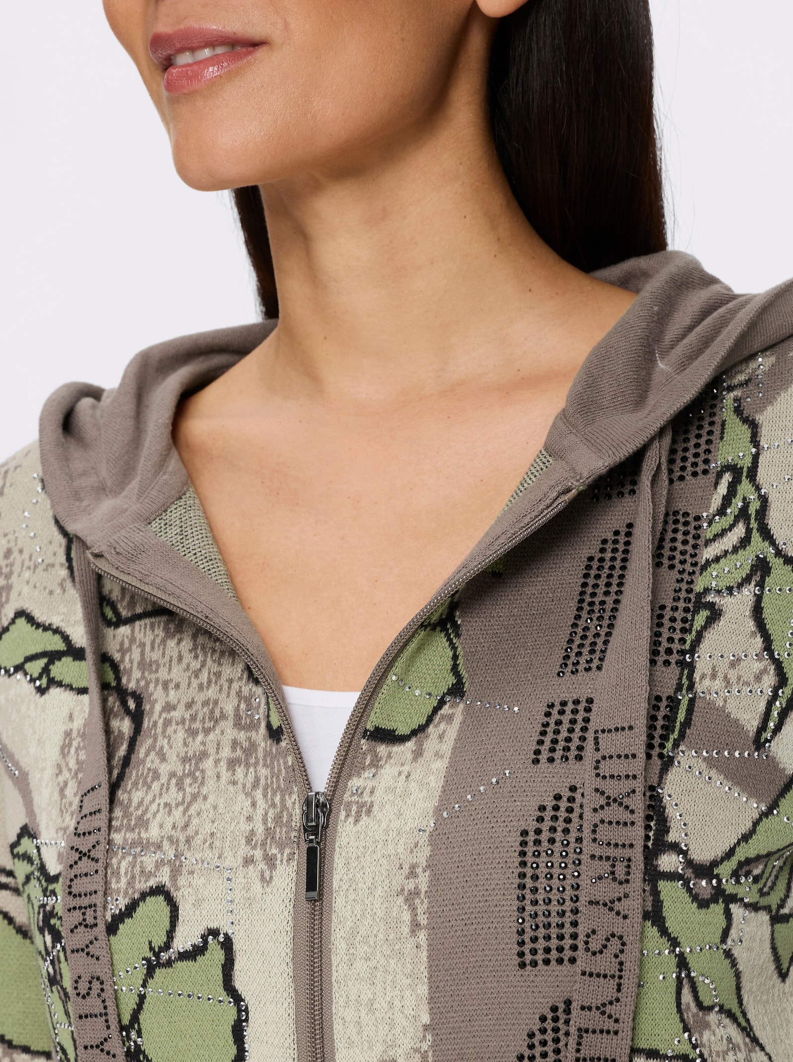 heine Vest met capuchon en patroonmix - zand/kaki gedessineerd