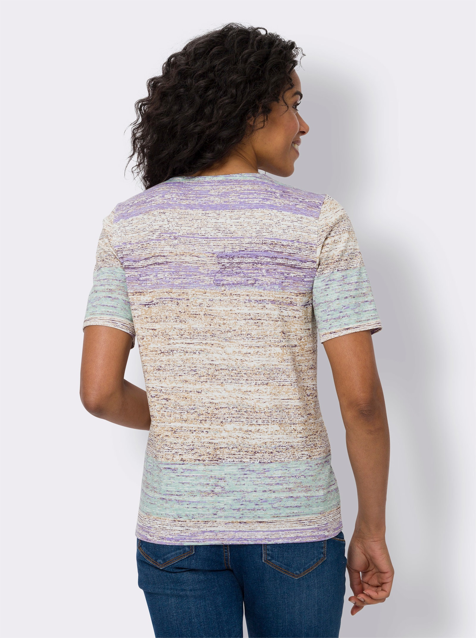 Kurzarmshirt in Melange-Optik - ecru-kalkmint-bedruckt