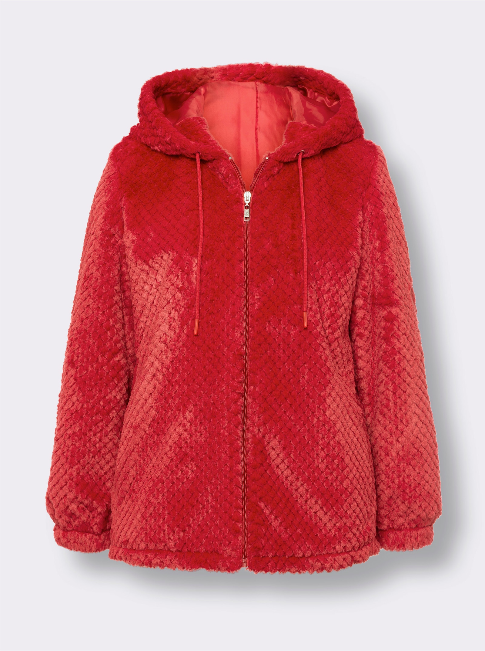 Jacke aus Plüsch mit Rauten-Muster - rot