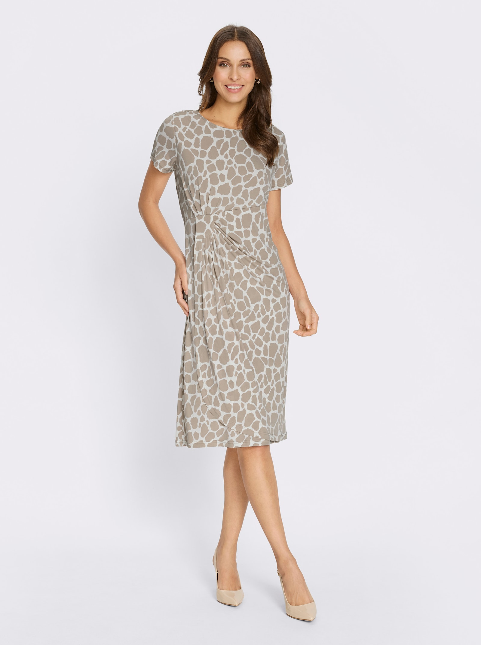 Jerseykleid in Wickel-Optik - sesam-ecru-bedruckt