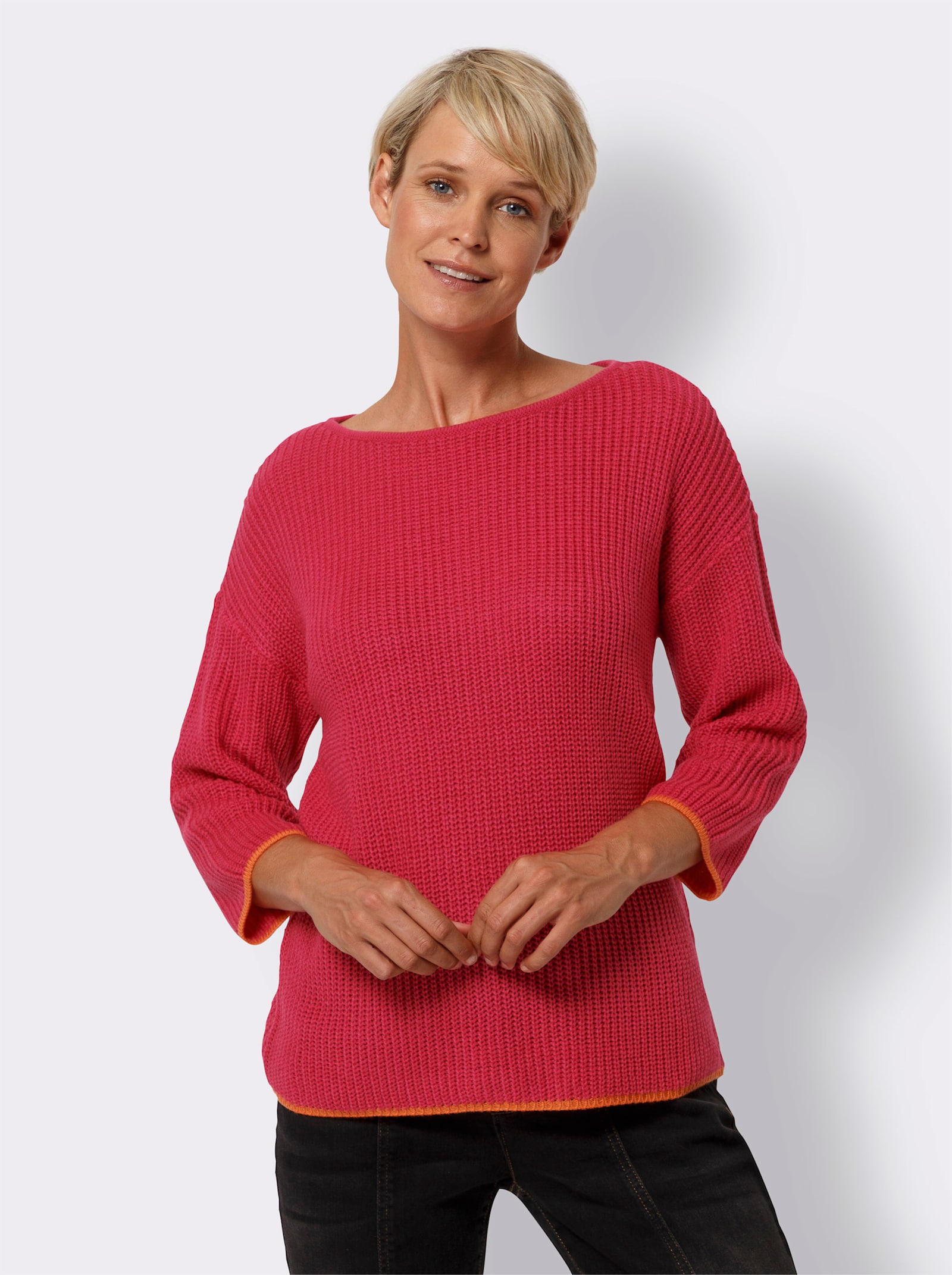 Pullover met lange mouwen en gekleurde randen - pink