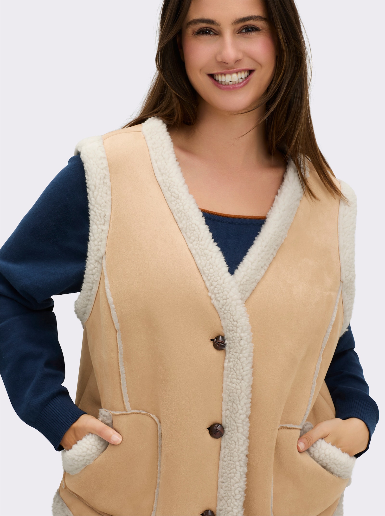 sheego Weste in Lammfell-Optik - camel