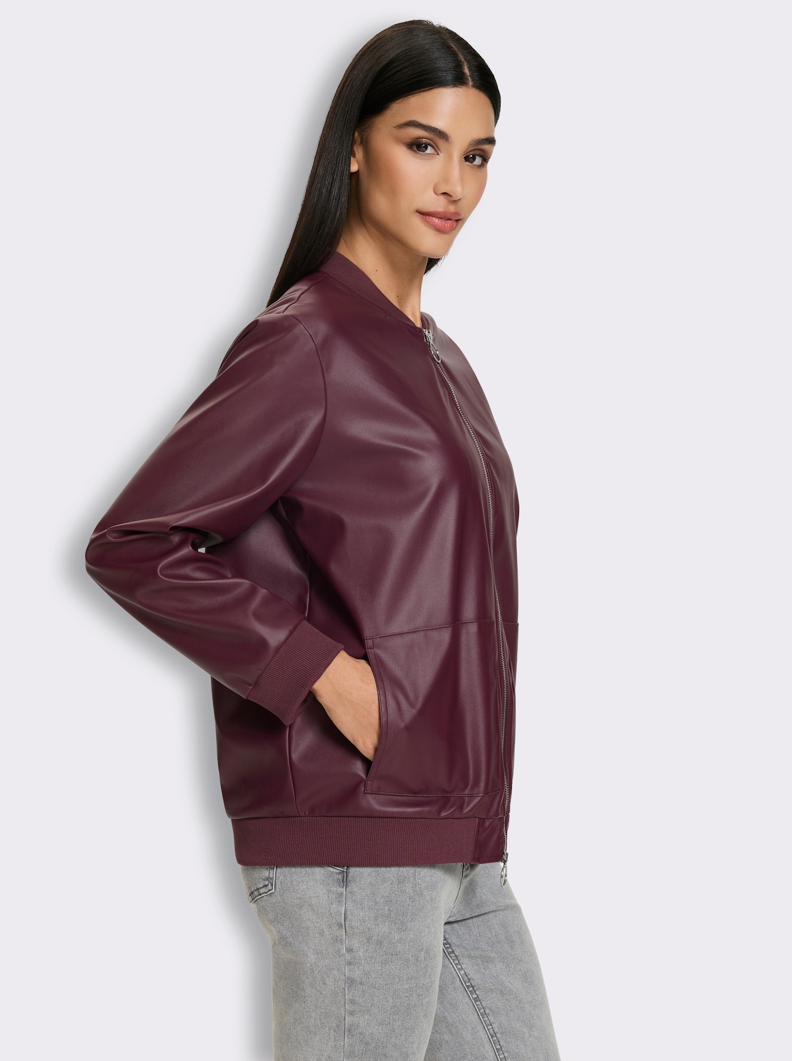 heine Lederimitatjacke Mit Strickbündchen - burgund