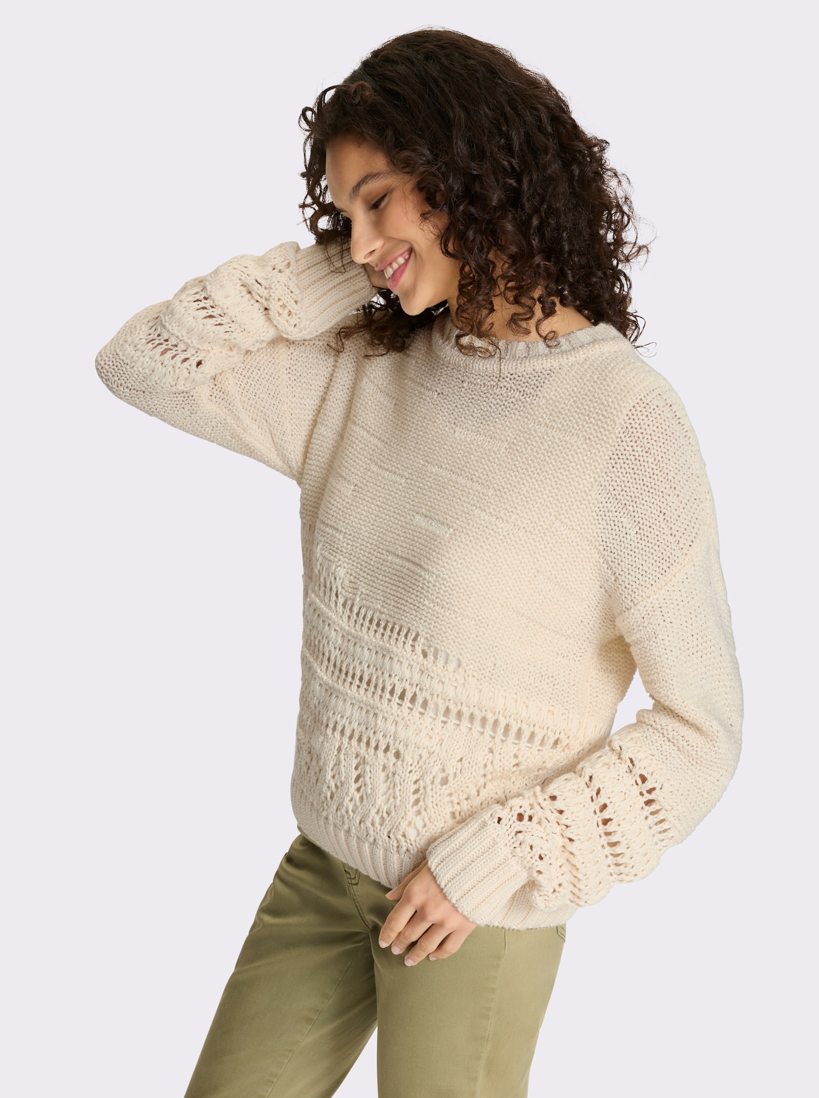 heine Strickpullover mit Ajour-Partien - champagner