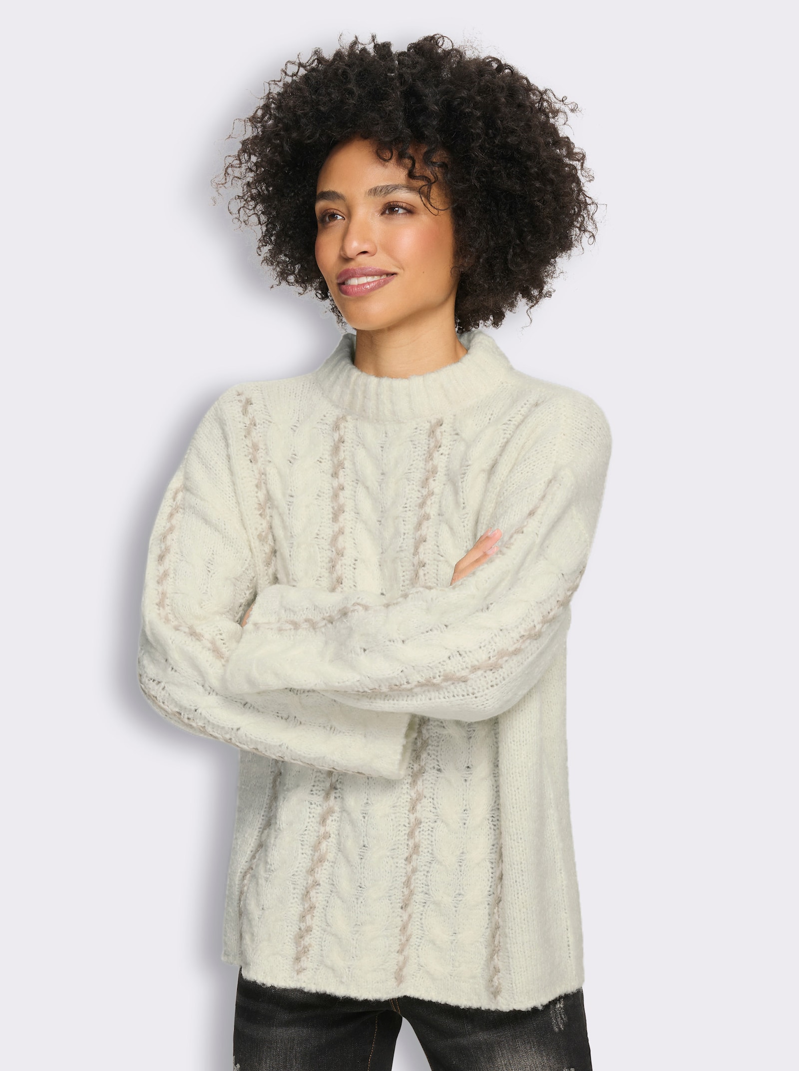 heine Strickpullover mit Zopfmuster - champagner